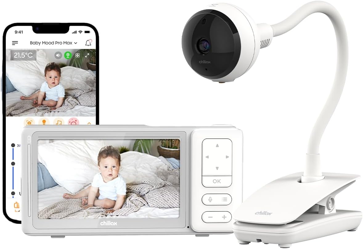 CHILLAX - Giraffe Clip Baby Monitor - 5'' HD LCD Screen - Full HD 1080p Camera - Flexible Stem - Night Vision - Walkie Talkie - WiFi on/Off - Lullabies - Sound & Motion Alert - With App - Image 2