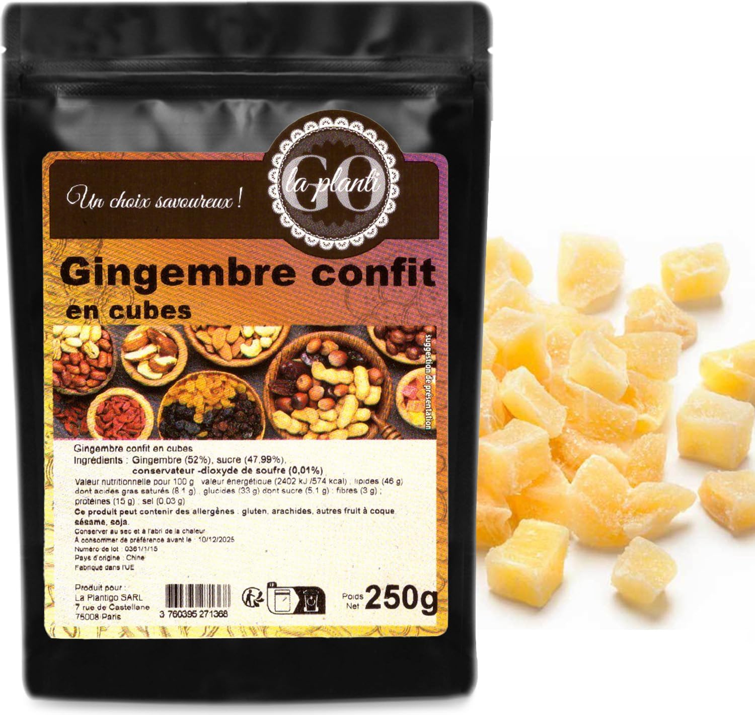 Candied ginger in cubes 250 g- LA PLANTIGO - Image 2