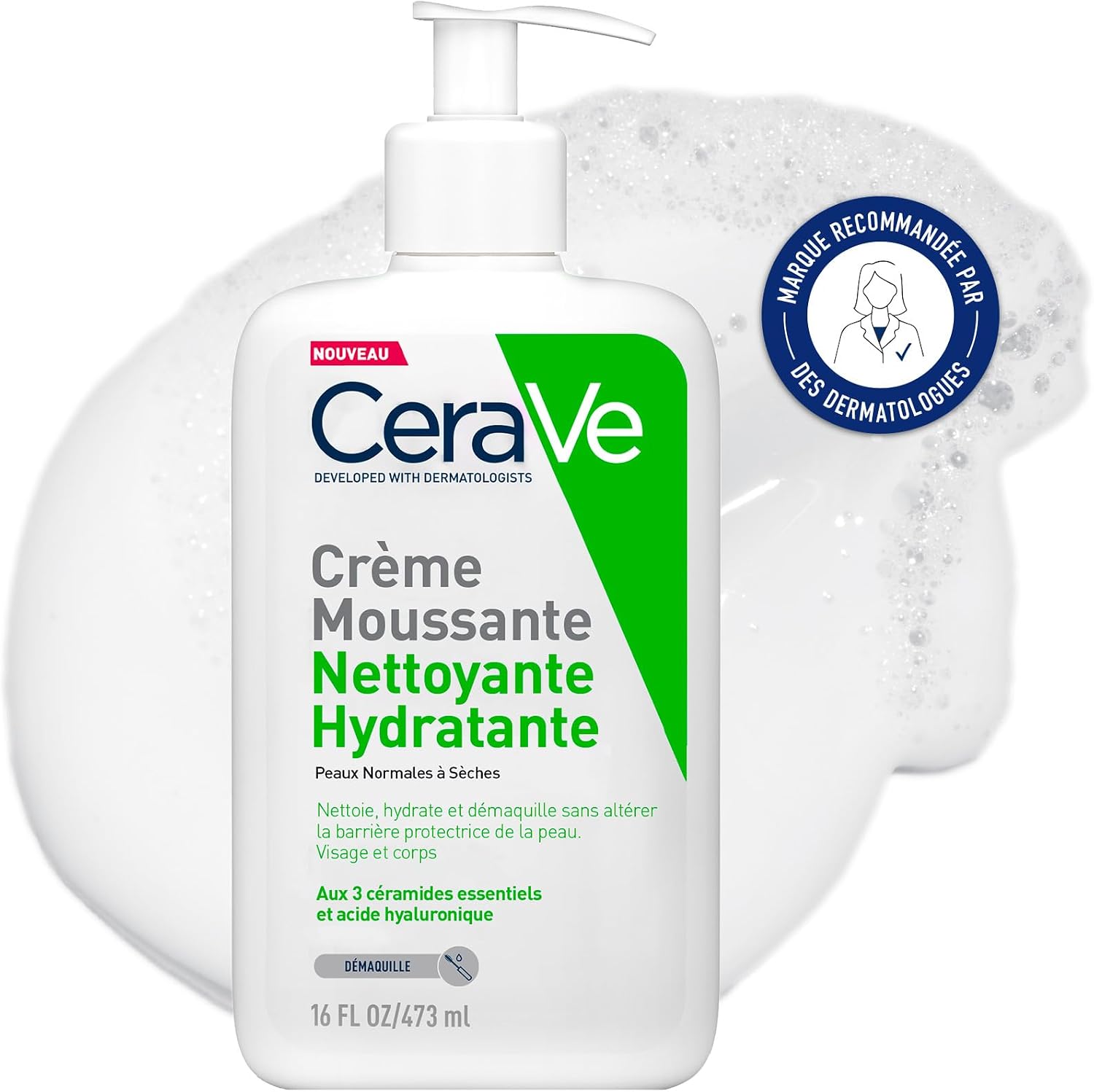Cerave Moisturizing Foaming Cream Face Cleanser for Normal to Dry Skin 473ml - Image 2