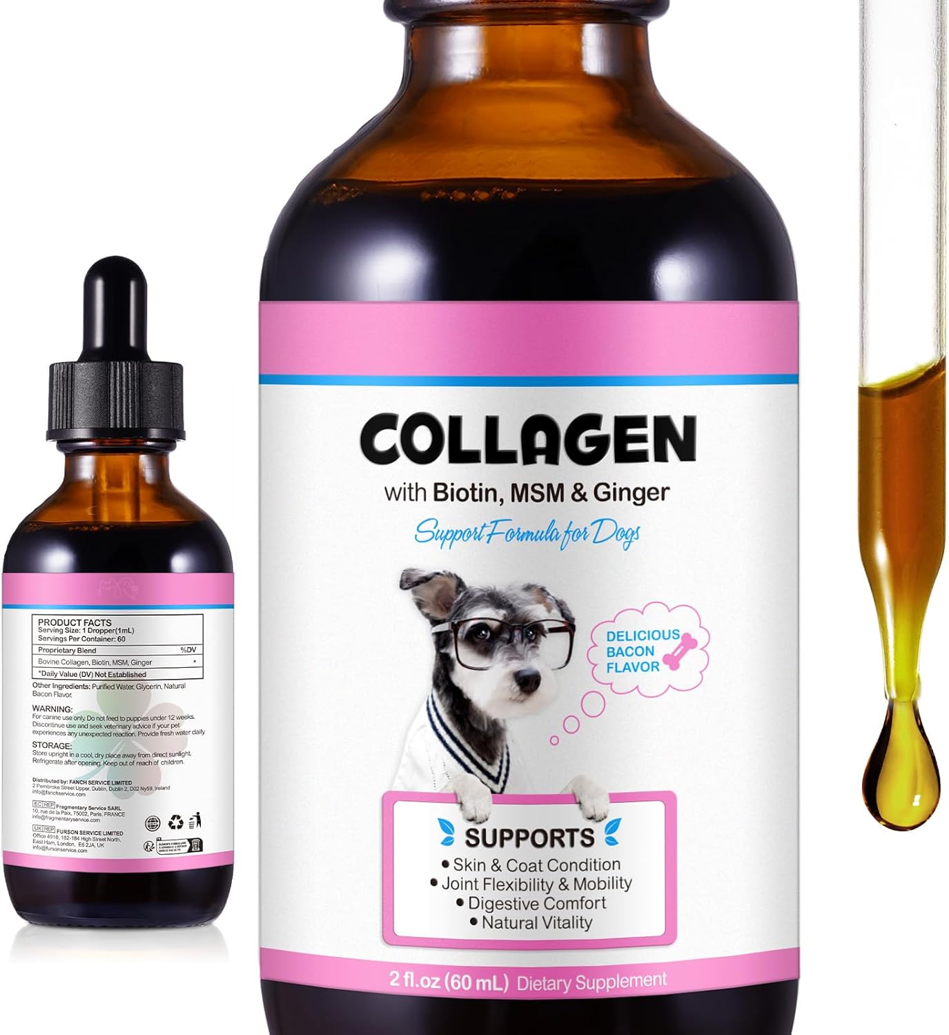 Dog Collagen Supplement, for Skin and Coat, Liquid Collagen for Dogs, Joint Supplement, Flexibility and Mobility, Hip and Joint Supplement, 2 fl oz - Image 2