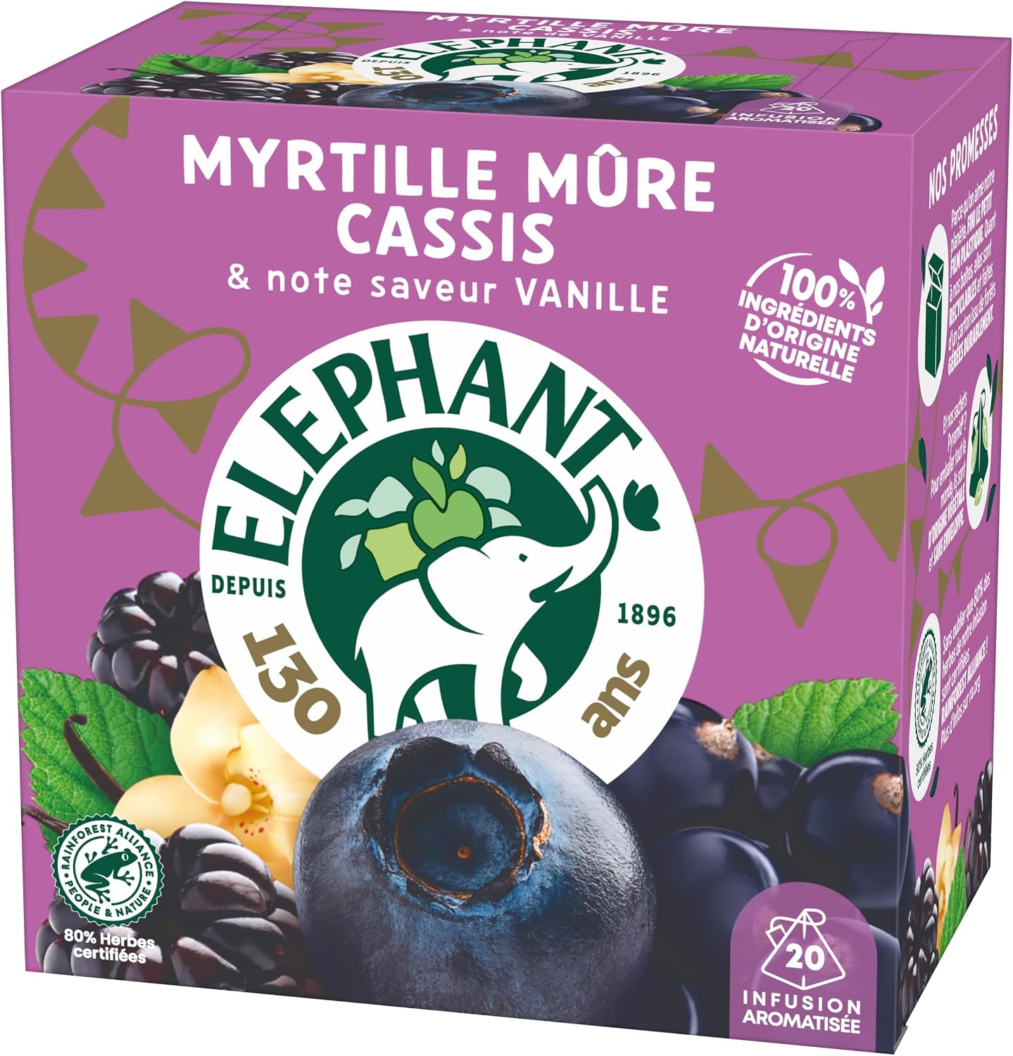 Elephant Infusion Blueberry Blackcurrant Vanilla 20 Sachets Pyramid - Image 2