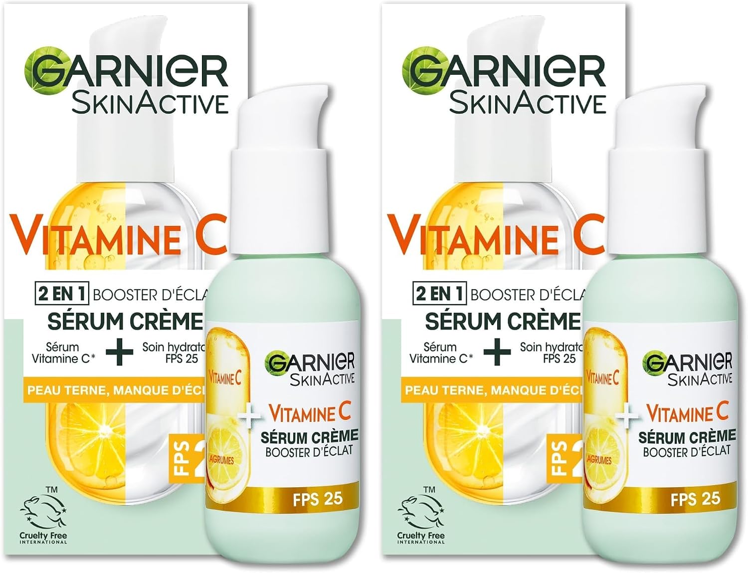 GARNIER Skin Active - 2-in-1 Radiance Booster Cream Serum - 72h Hydration & Radiance - SPF 25 - Vitamin C & Citrus - Vegan & Cruelty Free - Dull Skin In Lack of Radiance - 50 ml (Pack of 2) - Image 2