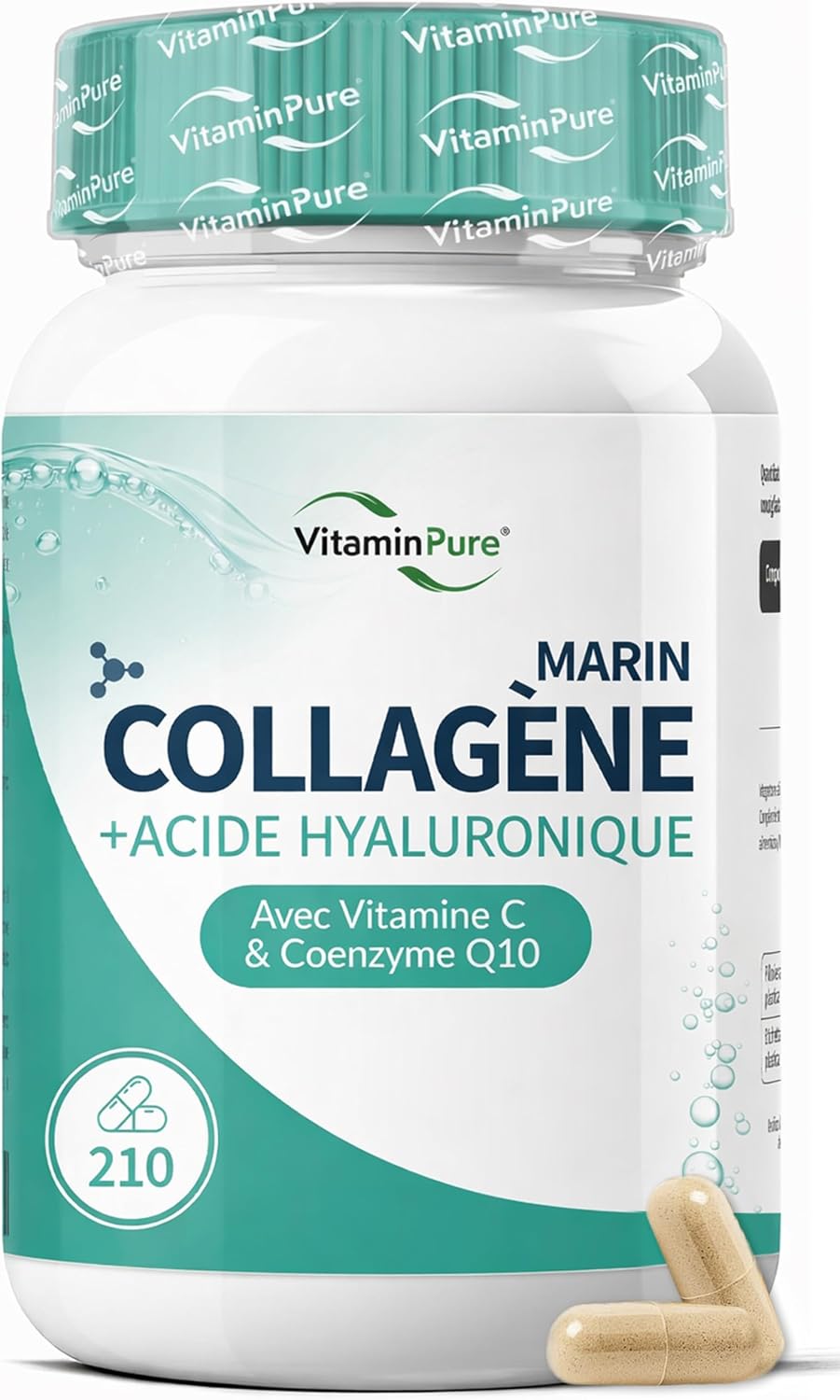 Marine Collagen with Hyaluronic Acid, 210 Capsules – Nutritional Supplement for Hair, Skin and Joints with Vitamin C and Coenzyme Q10 – VitaminPure - Image 2