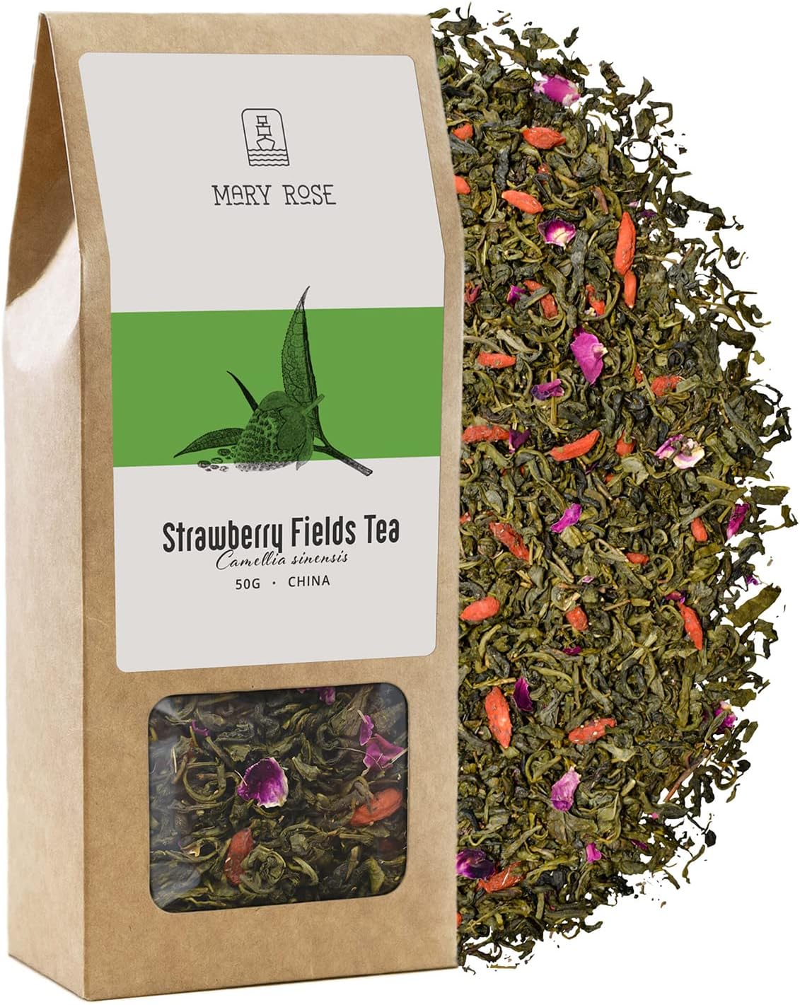 Mary Rose Strawberry Fields Green Tea | China Green Tea | Yunnan | Strawberry & Goji Berries | Natural Fruit Additives | Theine Source | Natural Stimulation | 50g - Image 2
