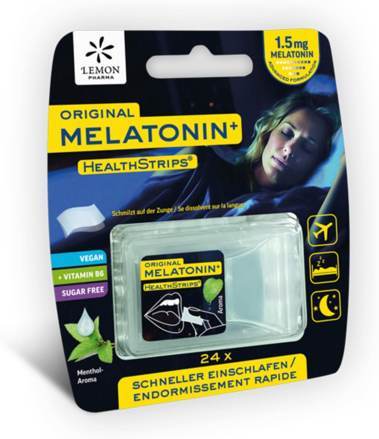 Melatonine+ Strips - Dietary Supplement for Sleep and Sleep - Feuillètes - 1.5 mg Melatonin + Vitamin B6 - Sugar Free - Vegan - Image 2