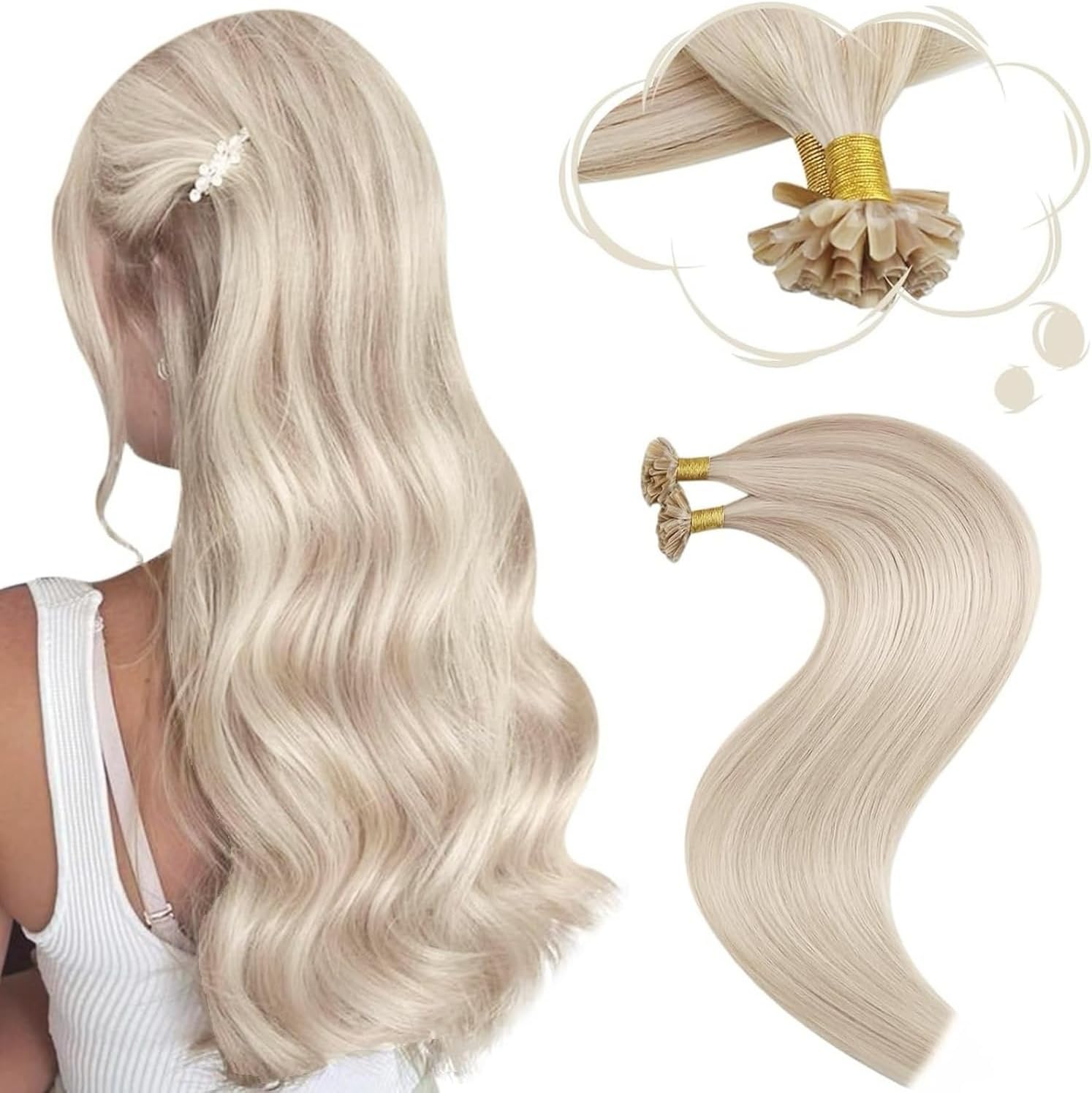 Moresoo Remy Hair Extension Natural Keratin Ash Blonde with 35 cm - Image 2