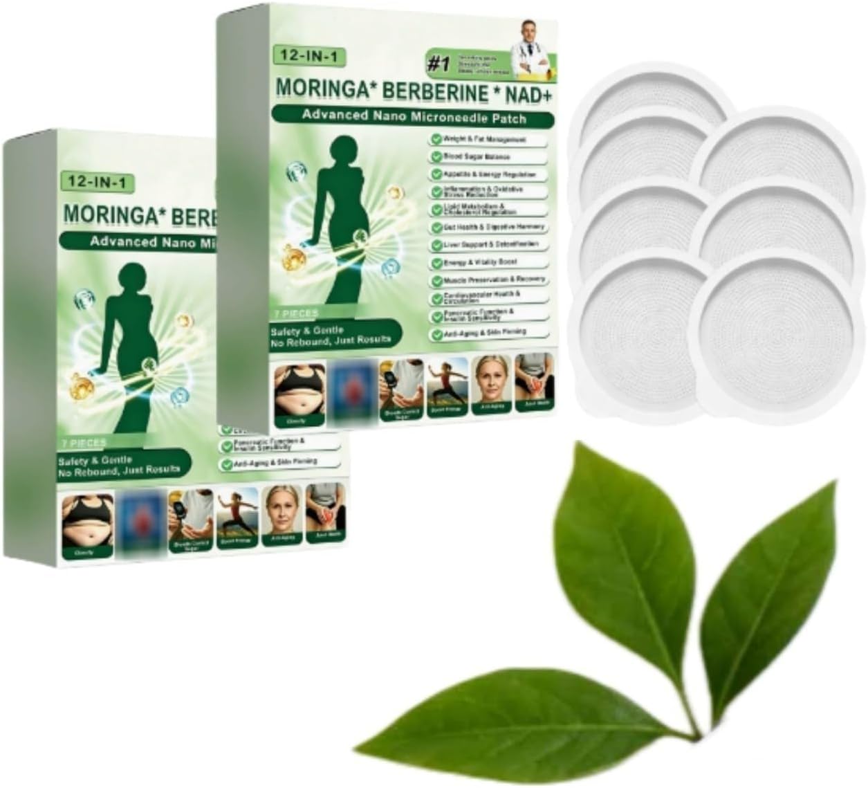 Moringa x Berberine Patch 12 in 1, Nano Microneedle Slimming Patch, Natural Ingredients, Easy to Apply, Invisible Under Clothes, Berberine Weight Loss, Body Care for Routine Silhouet - Image 2