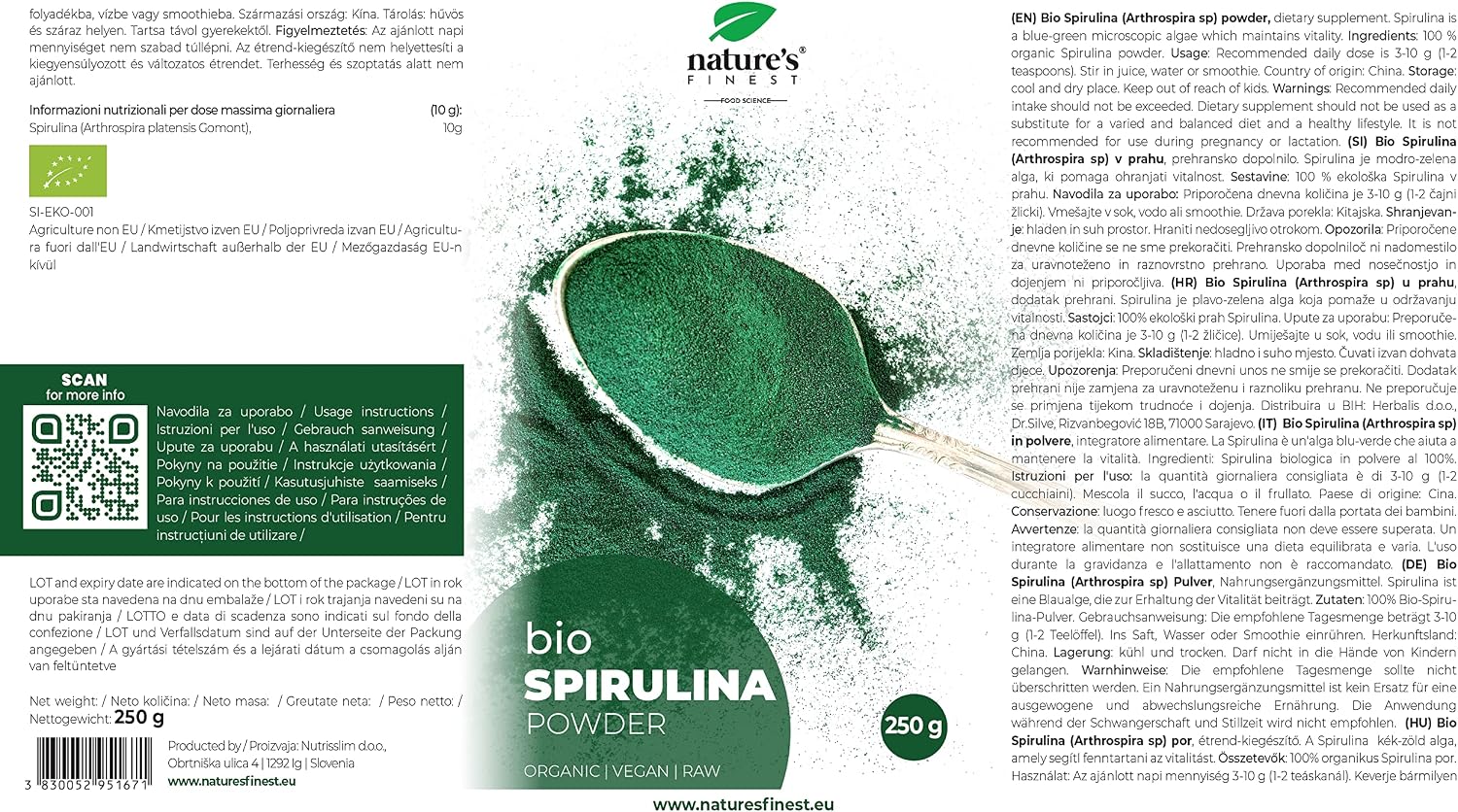 Nature's Finest Organic Spirulina Powder, Arthrospira 250g (Pack of 1) - Image 2
