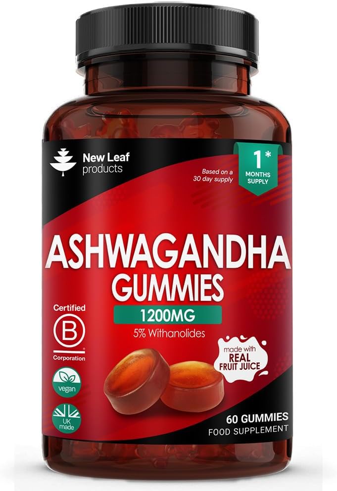 New Leaf Ashwagandha Gummies 1200 mg Pure Ashwagandha Root Extract Gummies with 5% Withanolides, Fruit Juice, No Artificial Colorants or Flavours, Vegan, Gluten Free, 60 Units - Image 2