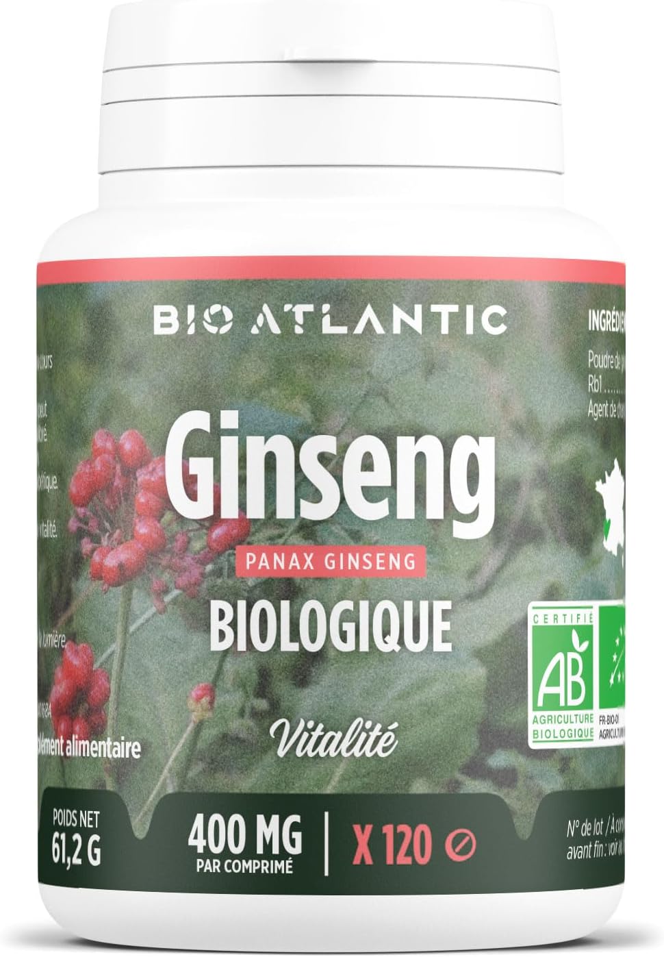 Organic Red Ginseng - panax ginseng - ENERGY, VITALITY - 400 mg - 120 Tablets - Image 2