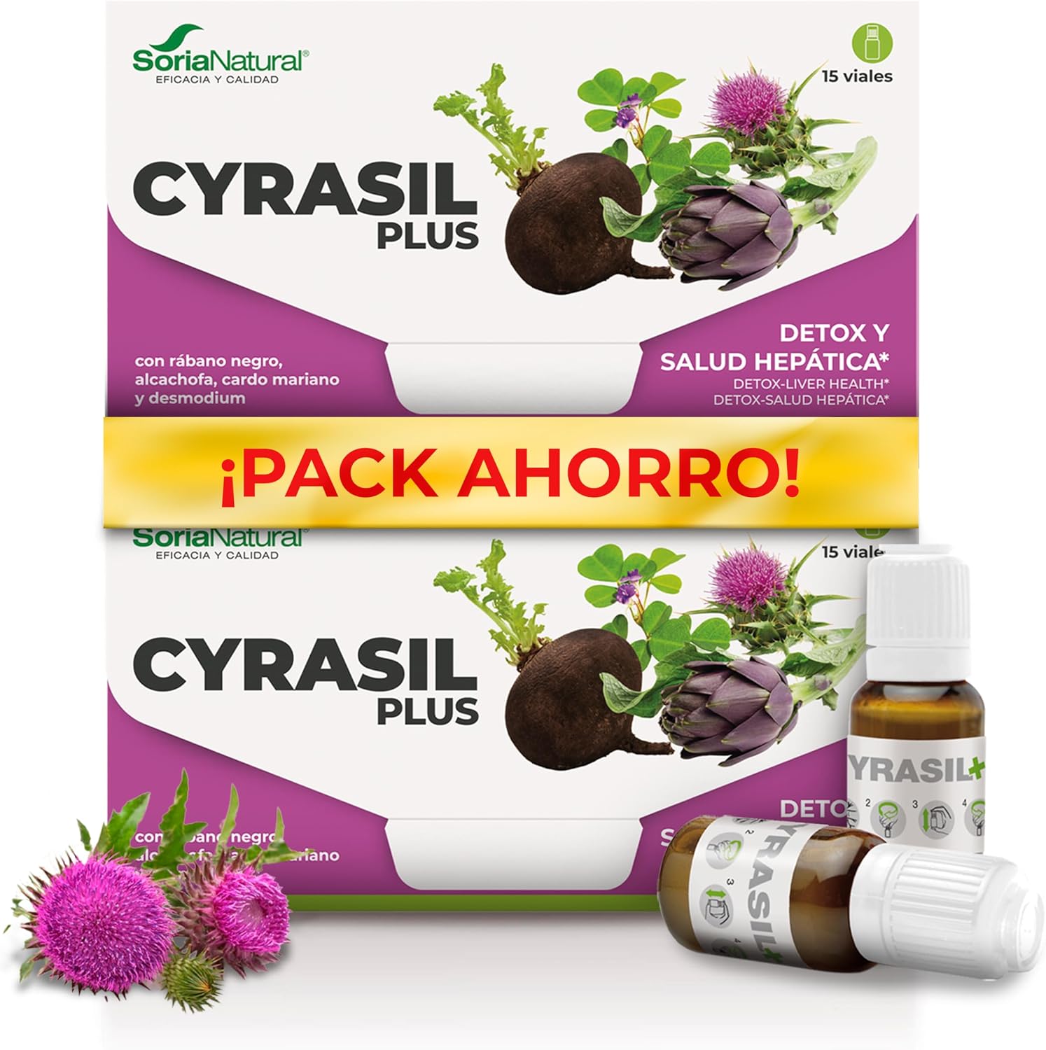 (PACK 2) Soria Natural Cyrasil Plus - The Most Powerful Detox with Black Radish, Artichoke, Milk Thistle, Zinc and Soy Lecithin - Purifies Toxins, Weight & Fluid Control, 30 - Image 2