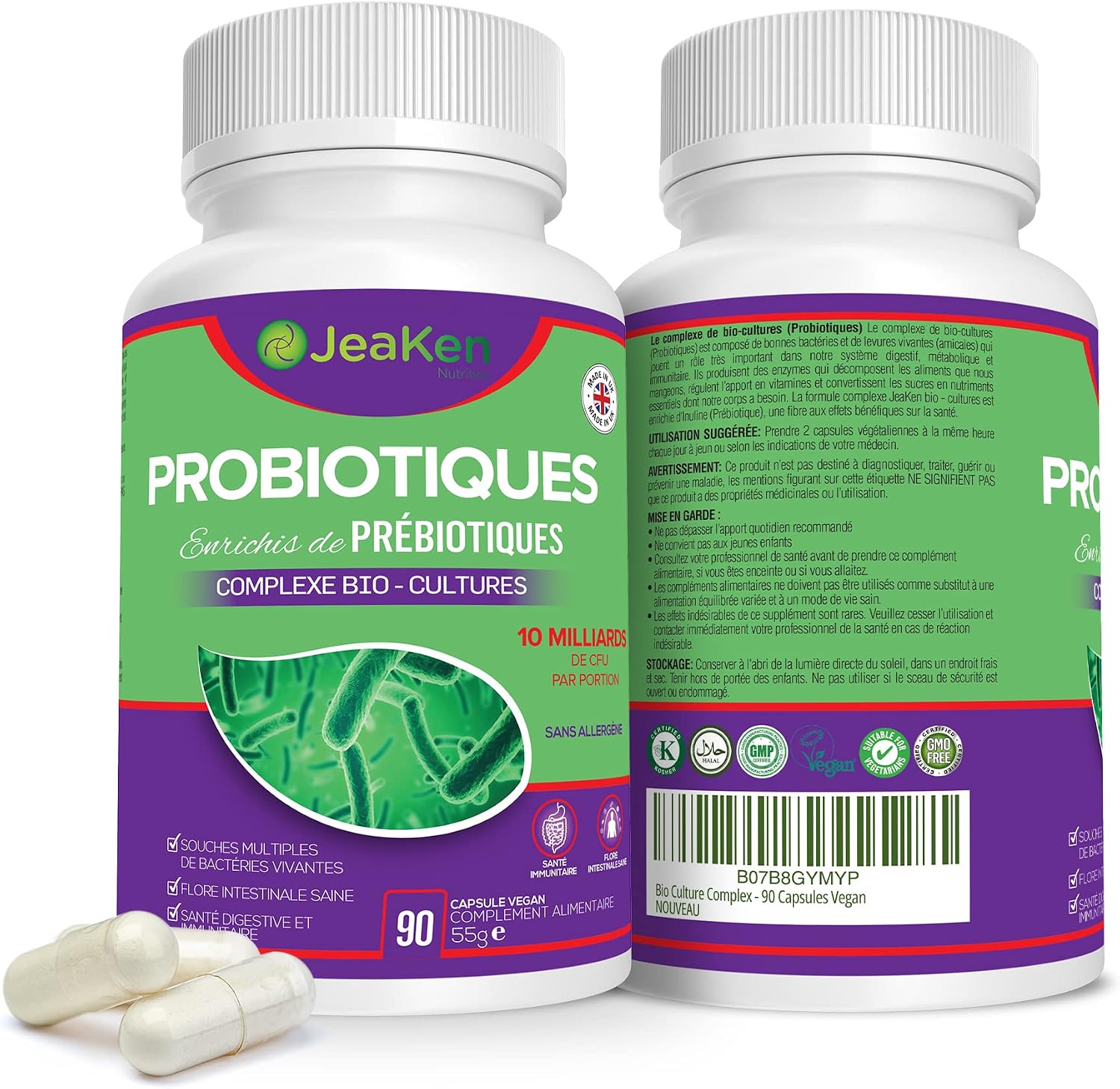 PROBIOTICS Enriched with Prebiotics - Food Supplement Against Bloating - Supports Gut Health, Digestion, and Improves Gut Microbiota, 90 Vegan Capsules. - Image 2