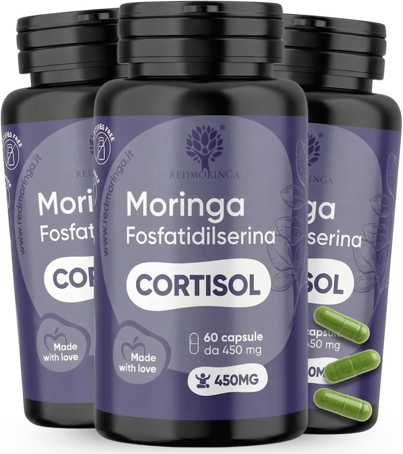 Phosphatidylserine 450 mg + Moringa | Reduces Cortisol, Stress & Fatigue | Memory, Concentration & Metabolism | 180 Capsules | Made in Italy RedMoringa - Image 2