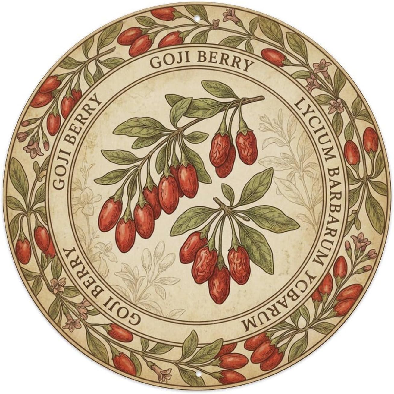 Plaque en métal ronde vintage Goji Berry Rouge - Image 2