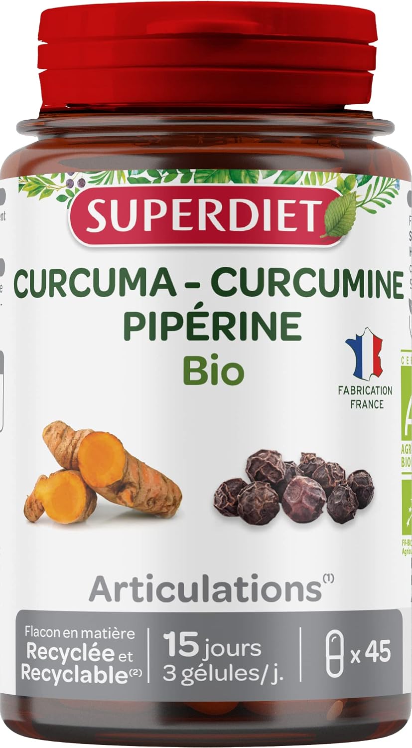 SUPERDIET - TURMERIC PIPERIN ORGANIC - Joints - Herbal medicine - Made in France - 45 capsules - Image 2