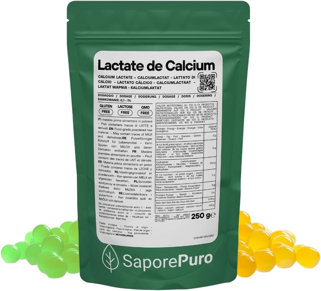 Saporepuro Calcium lactate powder 250g - ideal for spherification in molecular cooking - Image 2