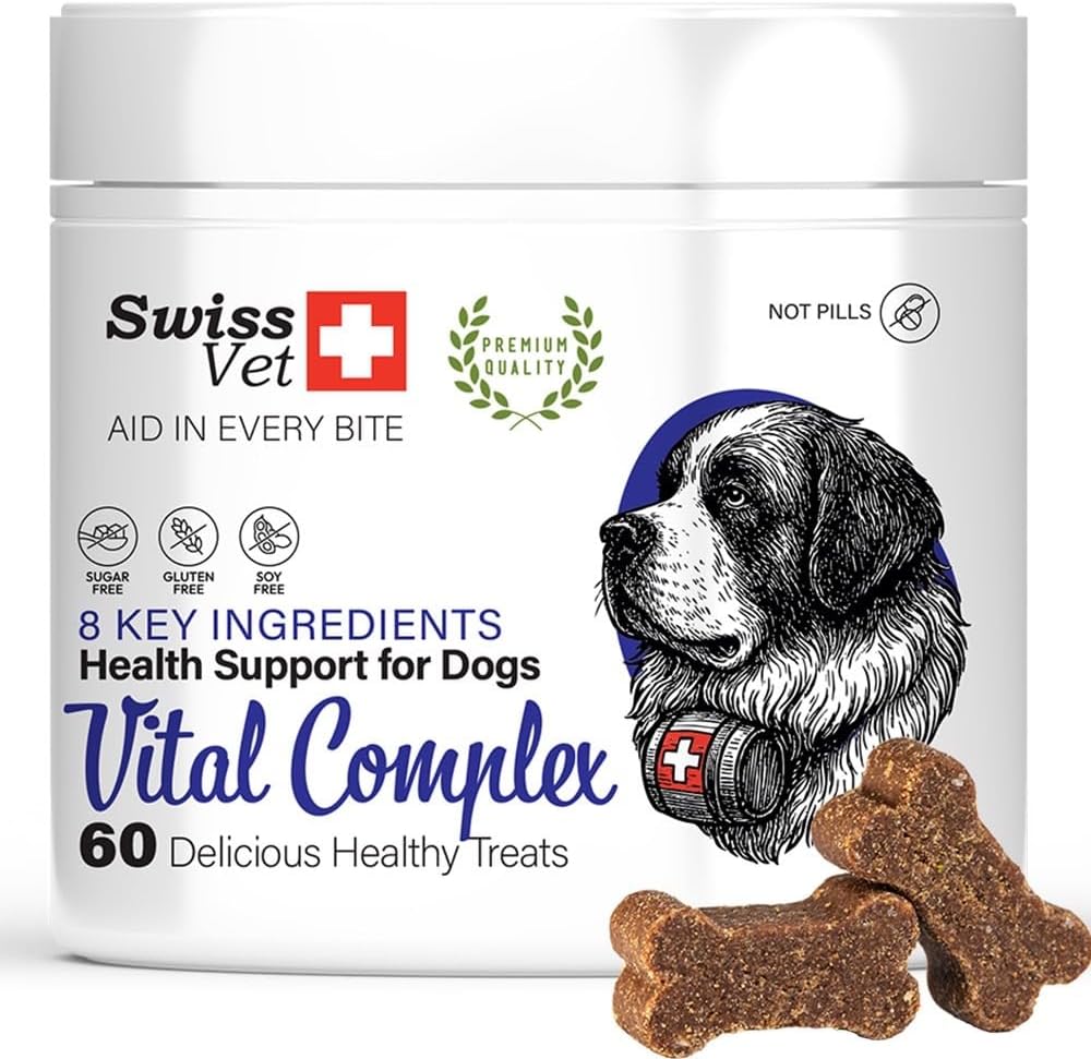 SwissVet 8 in 1 Multivitamin Dog - 60 Joint Treats - Glucosamine, Chondroitin, MSM, Collagen - Digestion (Probiotics) & Salmon Oil Omega 3 - Anti Itching & Shiny Hair - Image 2