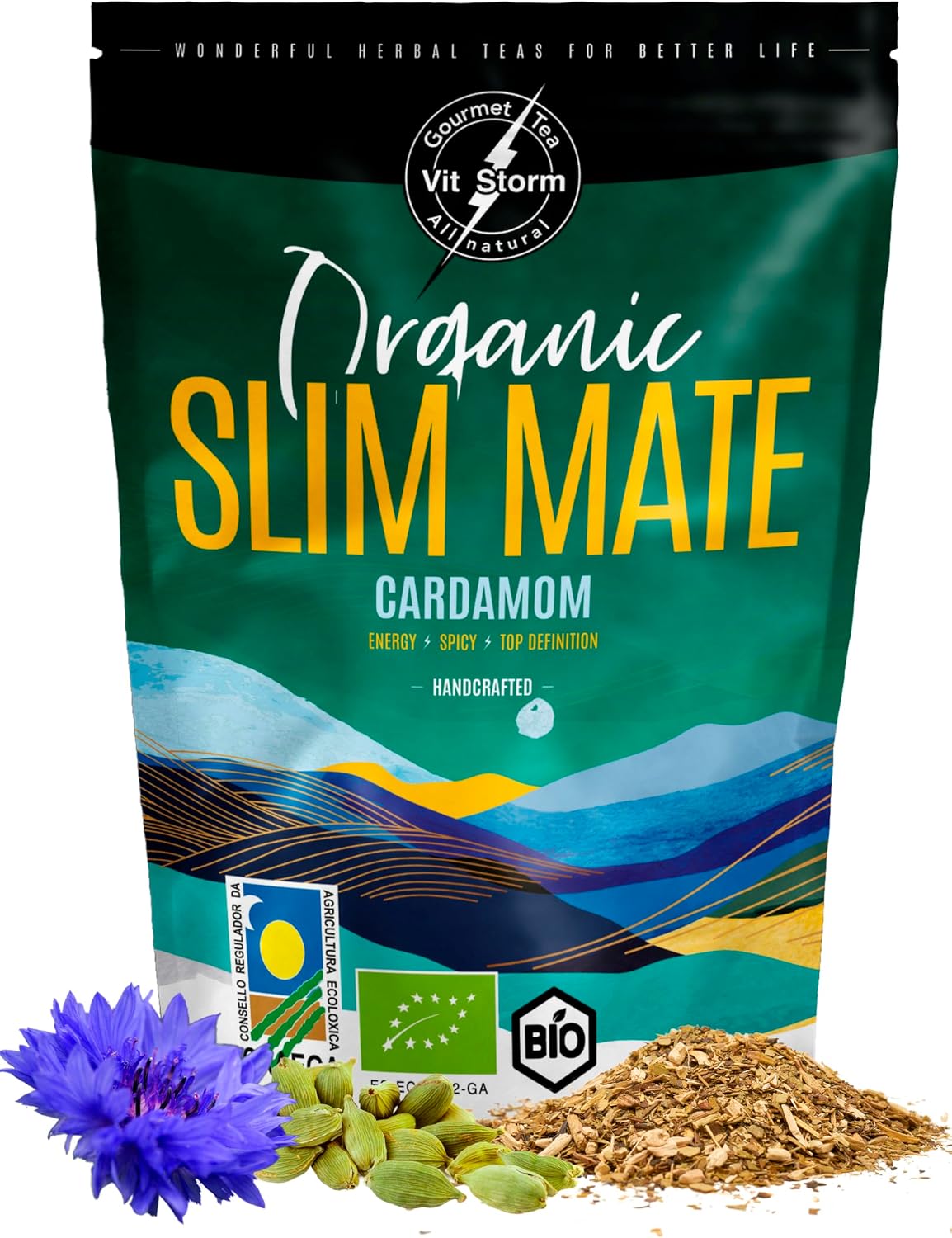 VITSTORM® Slim Yerba Mate Cardamom - Energy Drink & Detox Herbal Tea Liver – Organic Draining Tea - Dandelion - Loose Infusion 100g - Image 2
