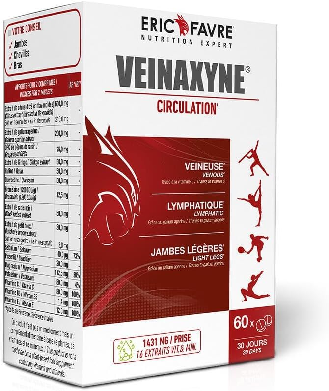 Veinaxyne Blood Circulation - Draining Action Heavy Legs, Swollen Ankles - Blood Circulation and Light Legs - Case of 60 Tablets Eric Favre - Image 2