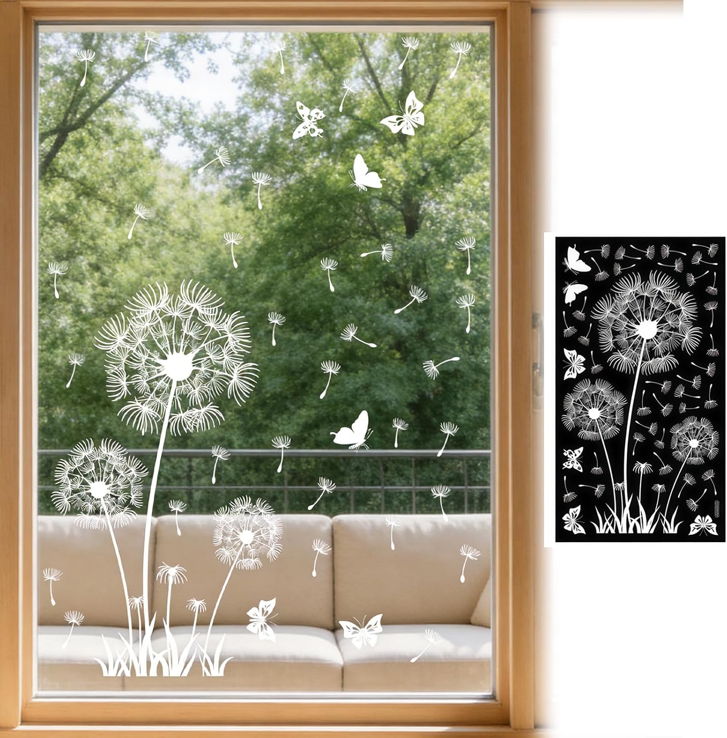White Dandelion Window Stickers, Static Adhesion, Spring Summer Butterflies Window Stickers, Double Sided Anti-Collision Window Decoration for Living Room Bedroom Kitchen - Image 2