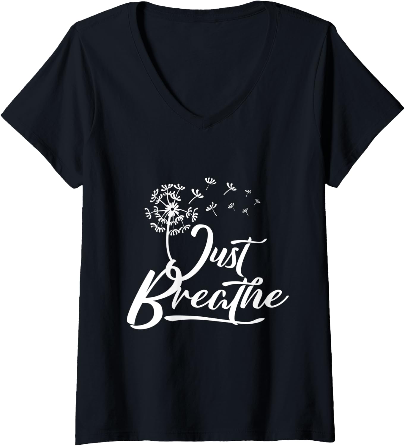 Woman Just Breathe Yoga Meditation Mindfulness Dandelion T-Shirt with V-Neck - Image 2