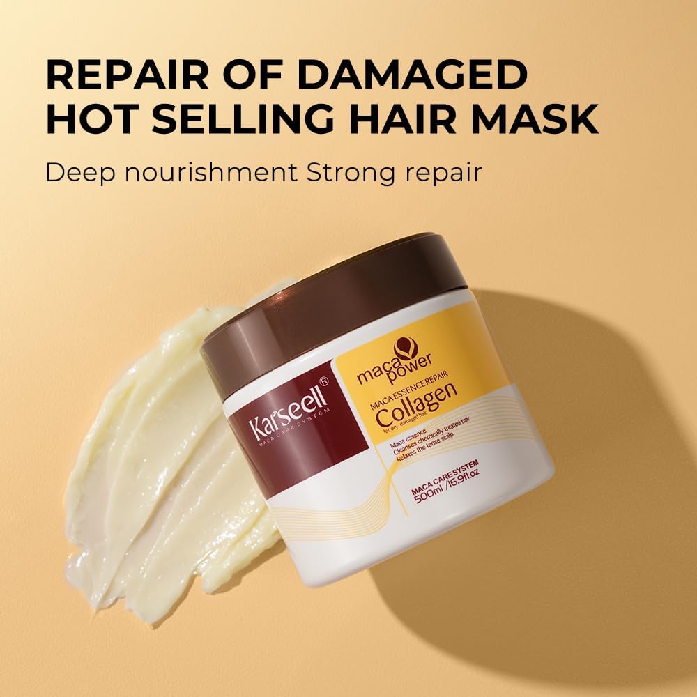 Karseell Collagen Hair Mask and Hair Oil, Repair Set for Dry and Damaged Hair, 500 ml + 50 ml - Image 3