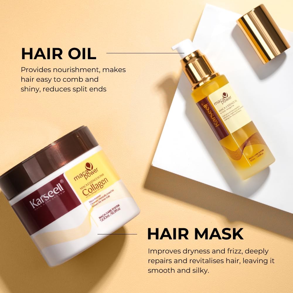 Karseell Collagen Hair Mask and Hair Oil, Repair Set for Dry and Damaged Hair, 500 ml + 50 ml - Image 5