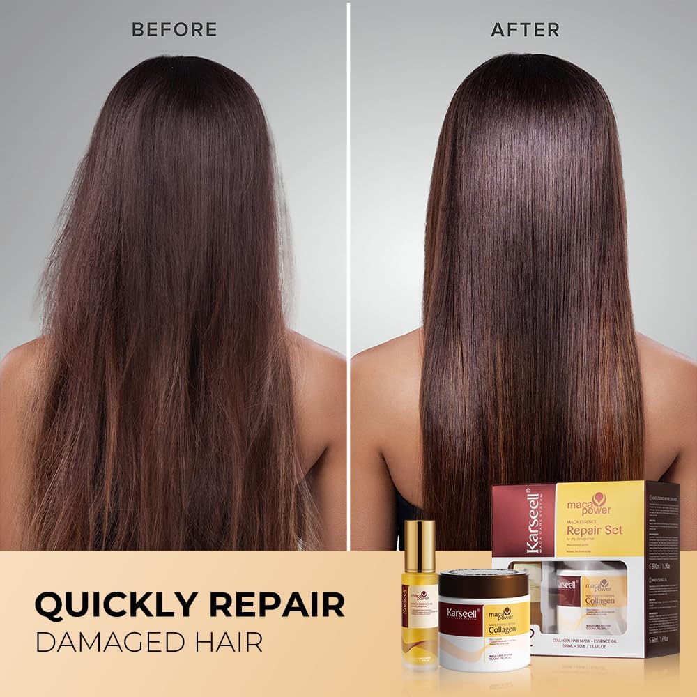Karseell Collagen Hair Mask and Hair Oil, Repair Set for Dry and Damaged Hair, 500 ml + 50 ml - Image 6