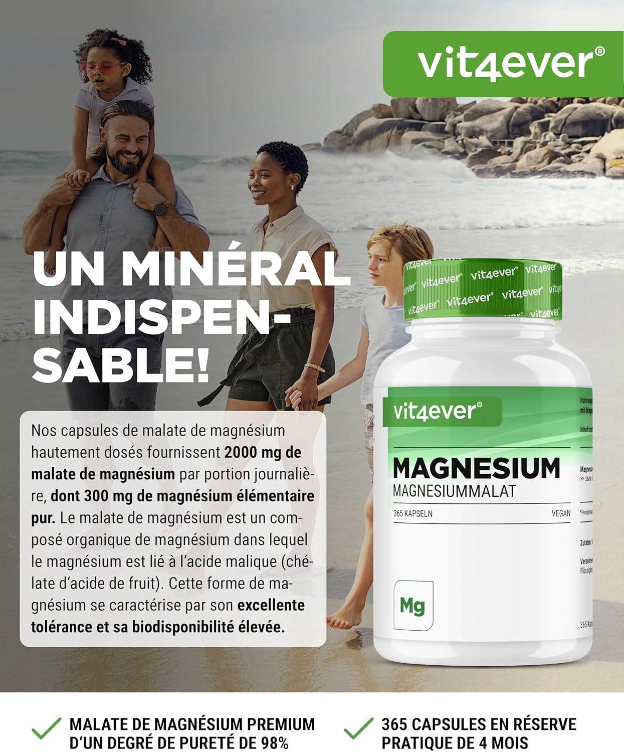 vit4ever Magnesium Malate - 365 Capsules - High Dose - Image 3
