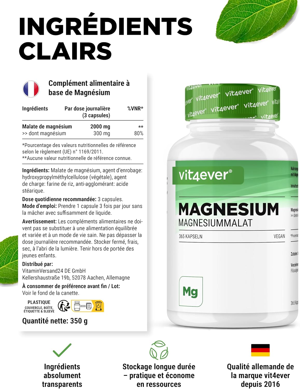 vit4ever Magnesium Malate - 365 Capsules - High Dose - Image 6
