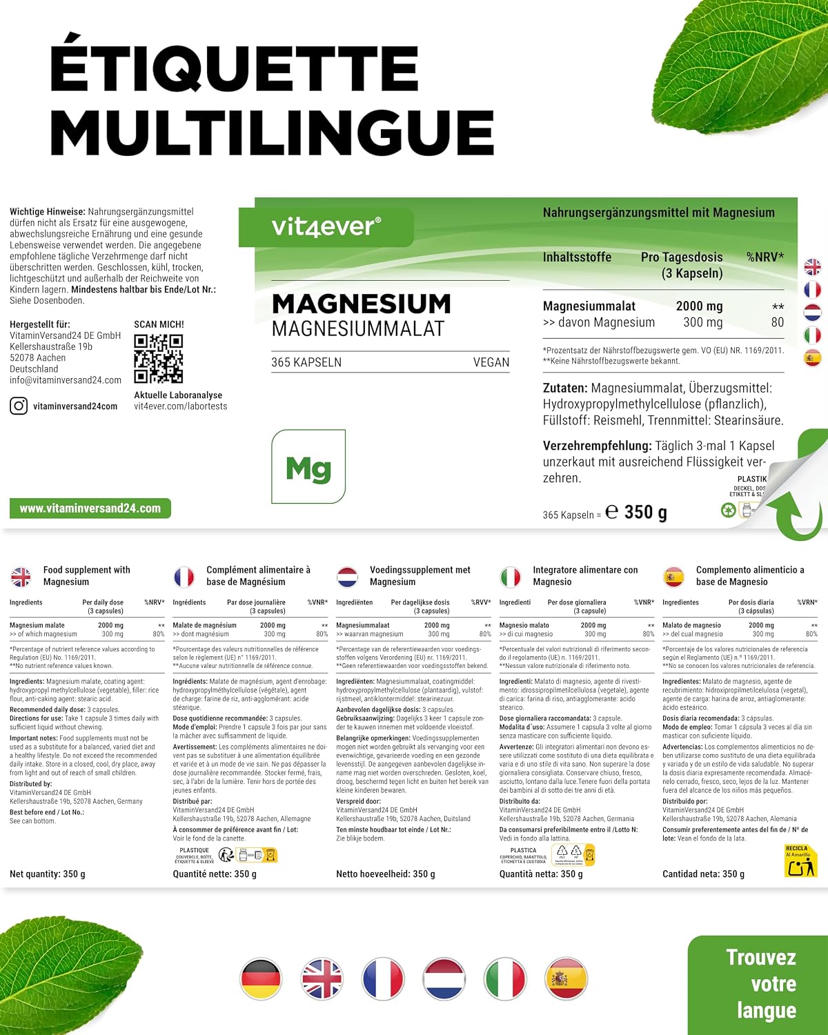 vit4ever Magnesium Malate - 365 Capsules - High Dose - Image 7