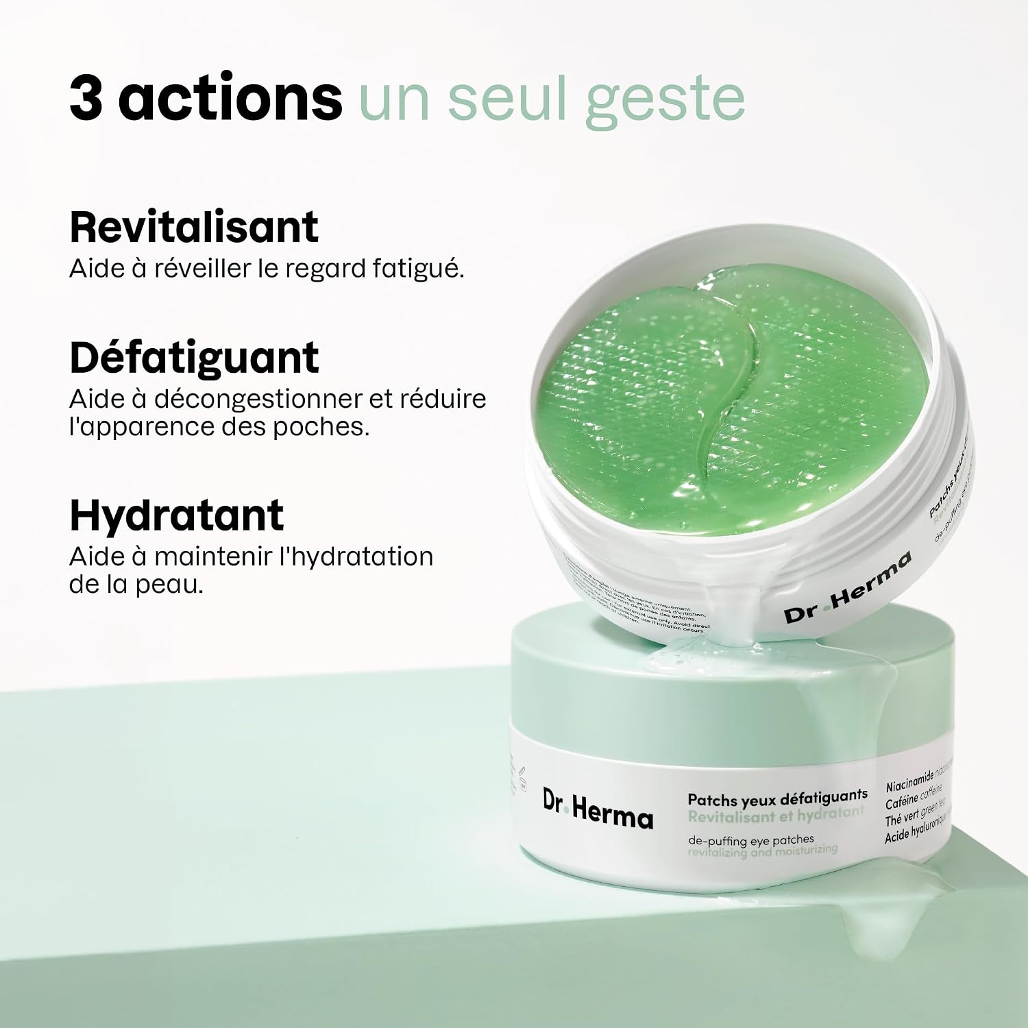 Dr Herma - Hydrogel Eye Patch - Anti Dark Circles & Puffiness Eye Patches - Niacinamide, Caffeine, Hyaluronic Acid and Peptides - Korean Skincare - Box of 60 Moisturizing Eye Patches for Tired Eye - Image 4