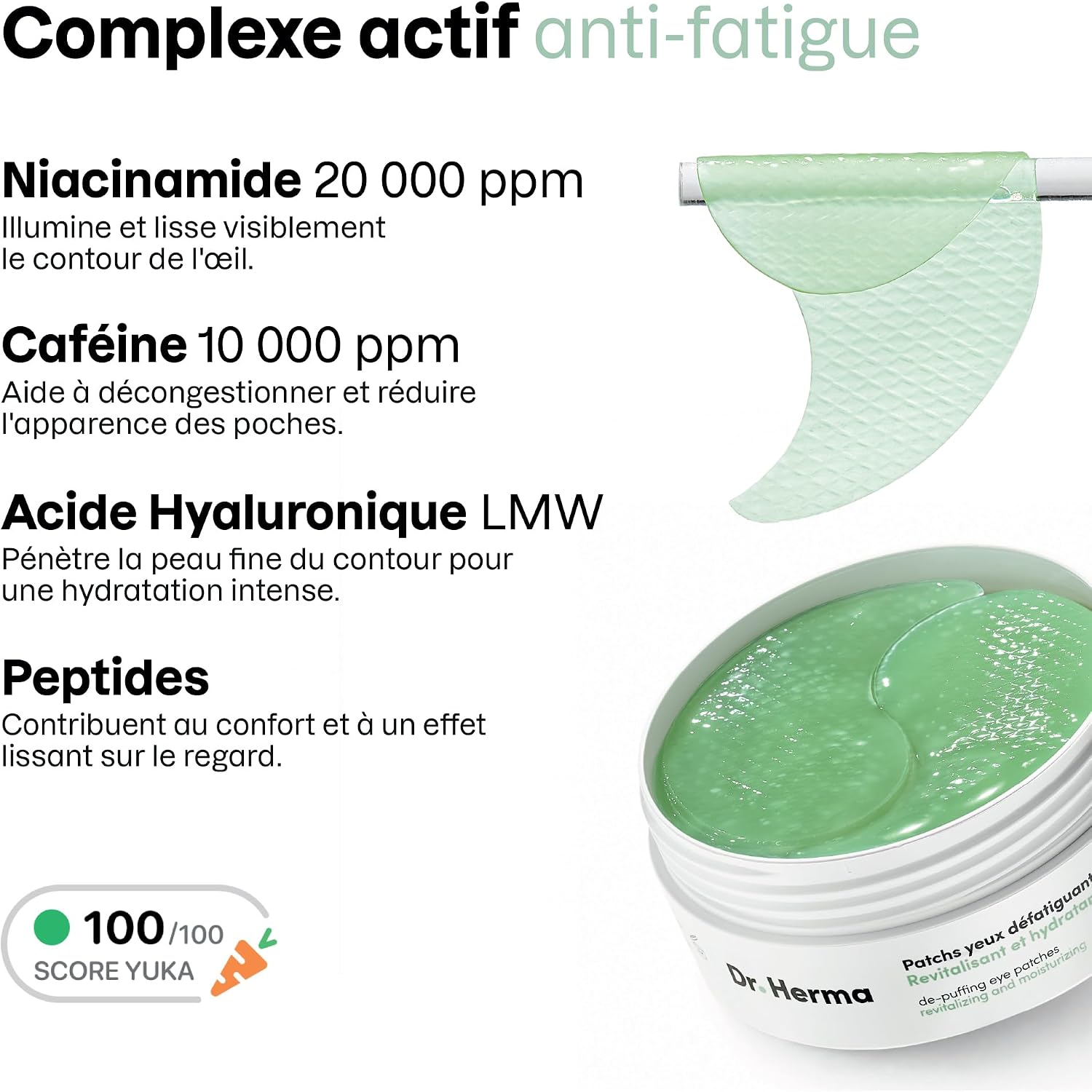 Dr Herma - Hydrogel Eye Patch - Anti Dark Circles & Puffiness Eye Patches - Niacinamide, Caffeine, Hyaluronic Acid and Peptides - Korean Skincare - Box of 60 Moisturizing Eye Patches for Tired Eye - Image 5