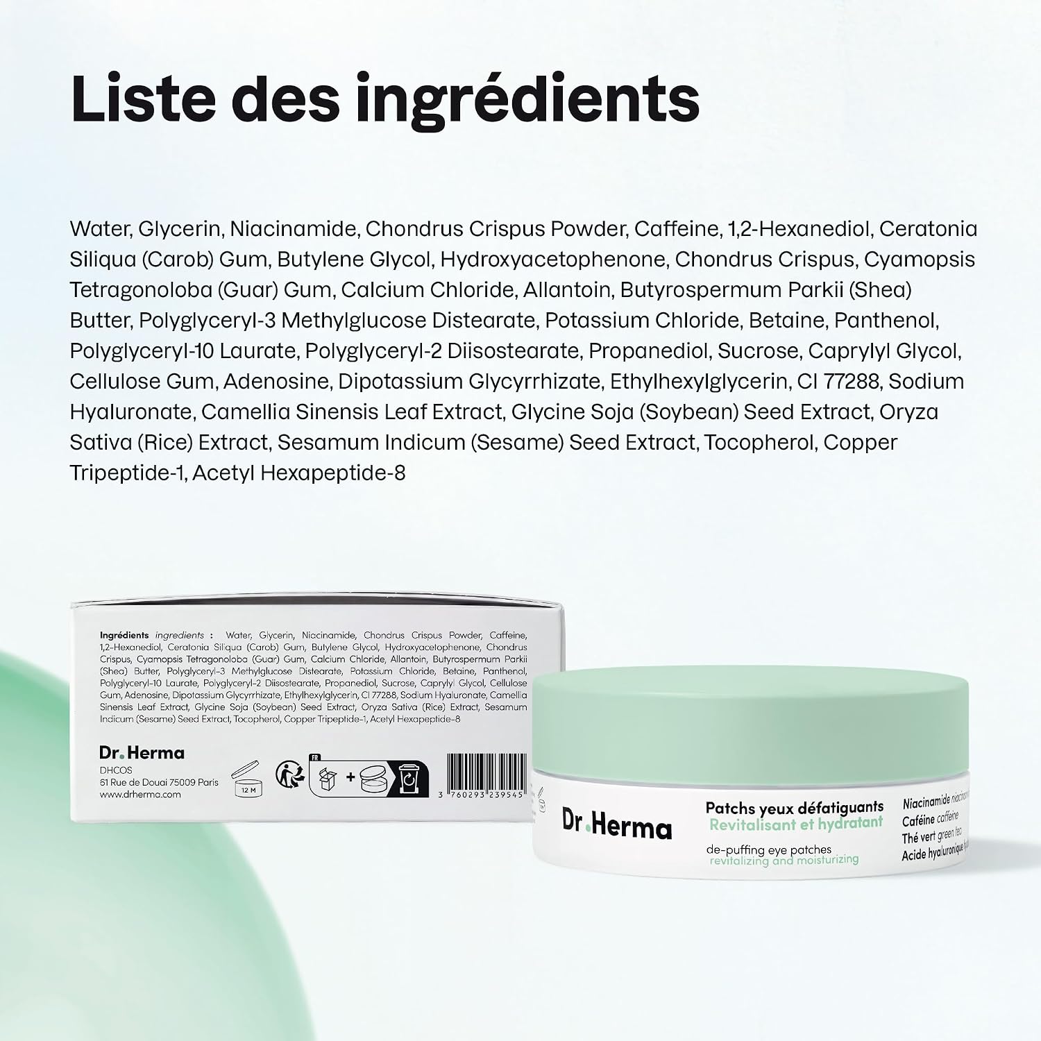 Dr Herma - Hydrogel Eye Patch - Anti Dark Circles & Puffiness Eye Patches - Niacinamide, Caffeine, Hyaluronic Acid and Peptides - Korean Skincare - Box of 60 Moisturizing Eye Patches for Tired Eye - Image 9