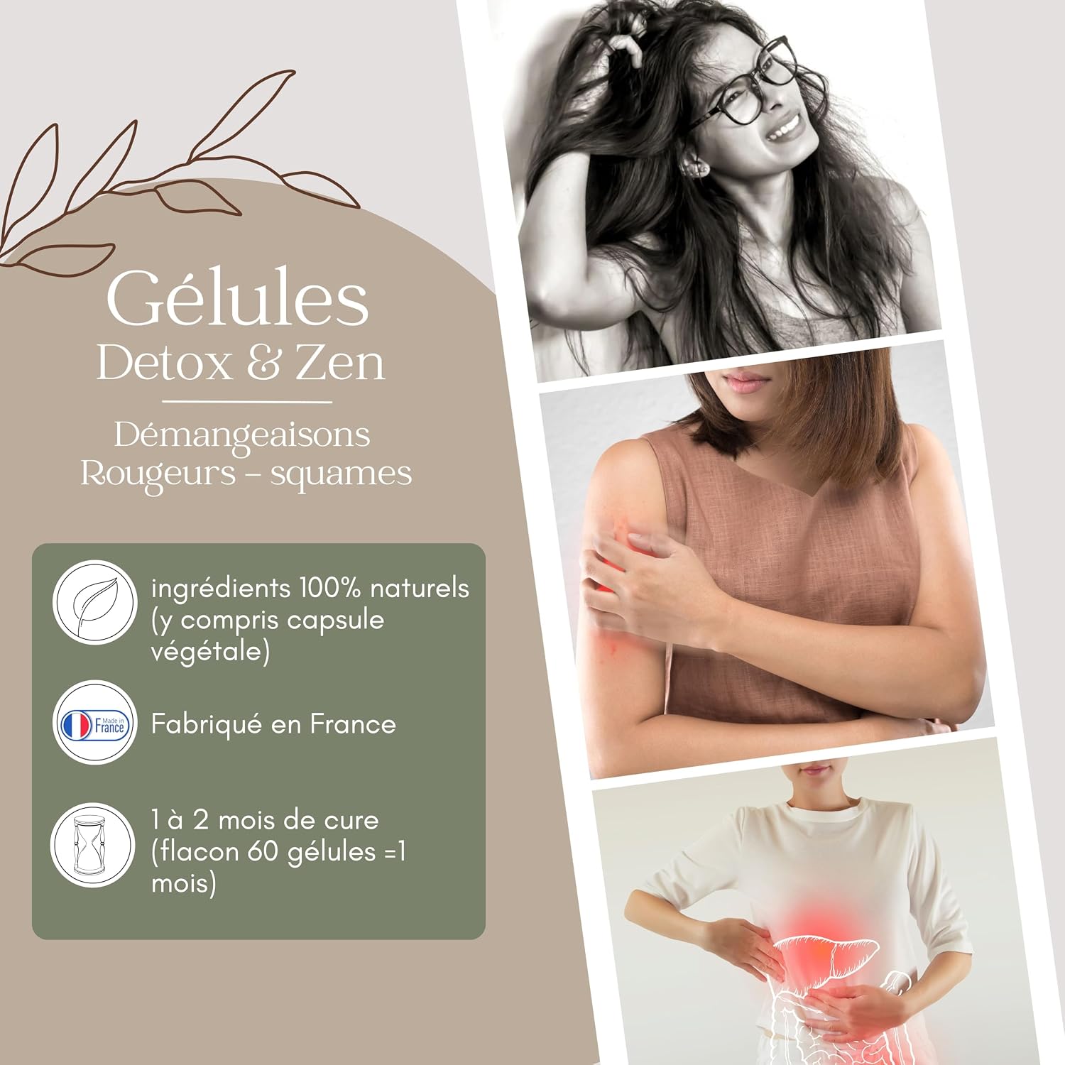 PSO NATURA Detox & Zen Capsules - Skin Supplement - Stress/Detox Liver and Digestive Comfort - Skin Prone to Redness, Dander, Psoriasis and Eczema - 60 Capsules - 100% Natural - Image 4