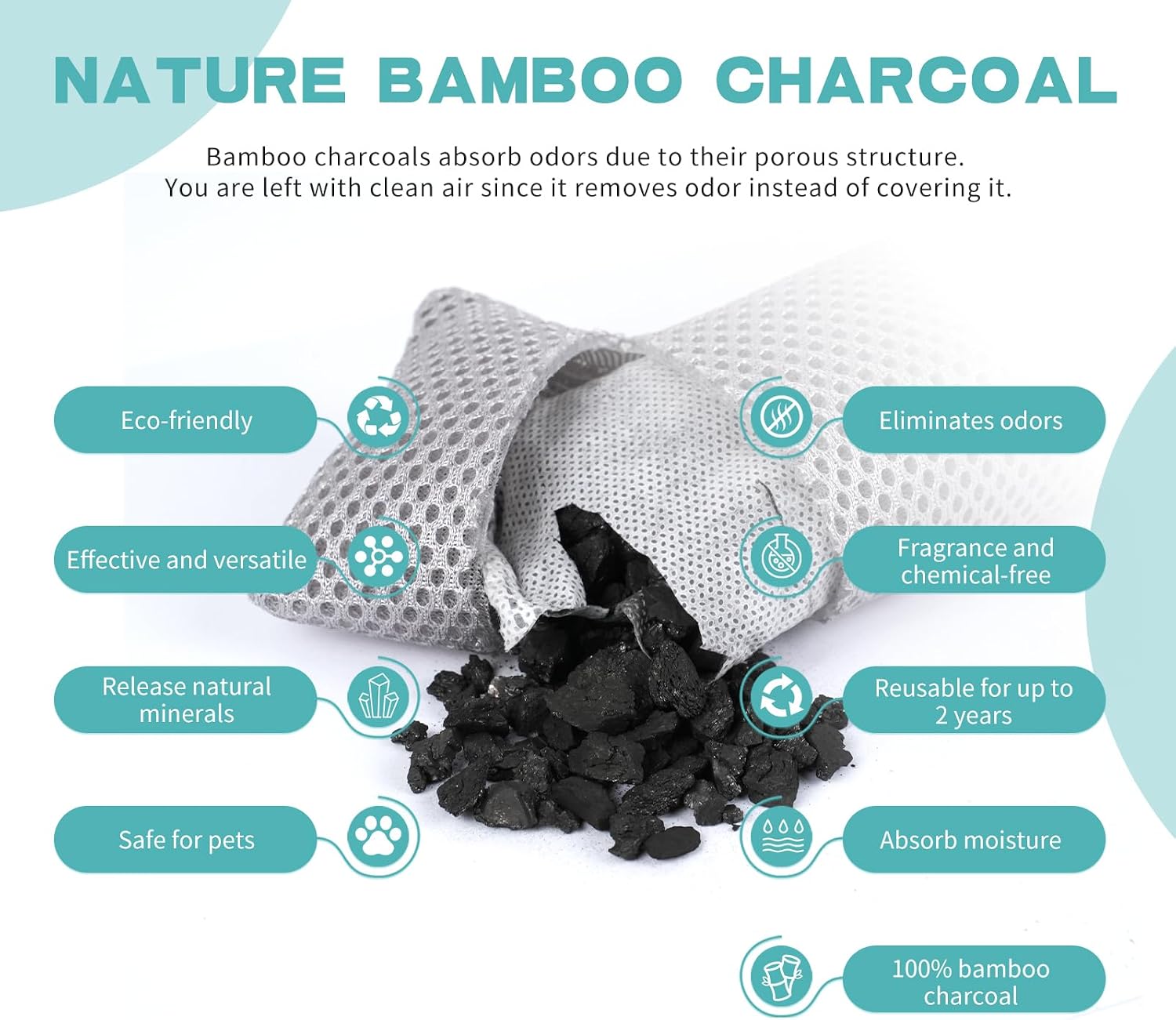 Bamboo Activated Carbon Air Purifier Bags, Pack of 6 Bamboo Charcoal Bags for Air Purification, Absorbs Odours, Absorbs Moisture, Natural Car Air Freshener (6 x 200 g) - Image 7