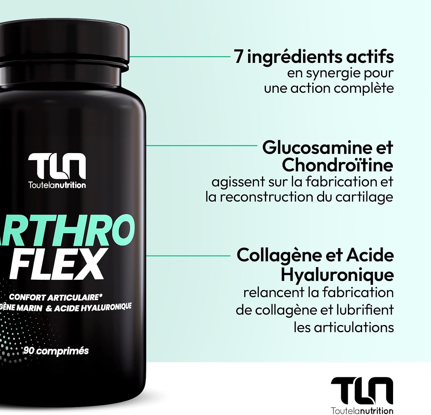 Arthro Flex | Painful Joints | Collagen, Glucosamine, Chondroitin, MSM, Hyaluronic Acid | Flexibility, Flexibility and Mobility | 90 Tablets | TLN - Image 4