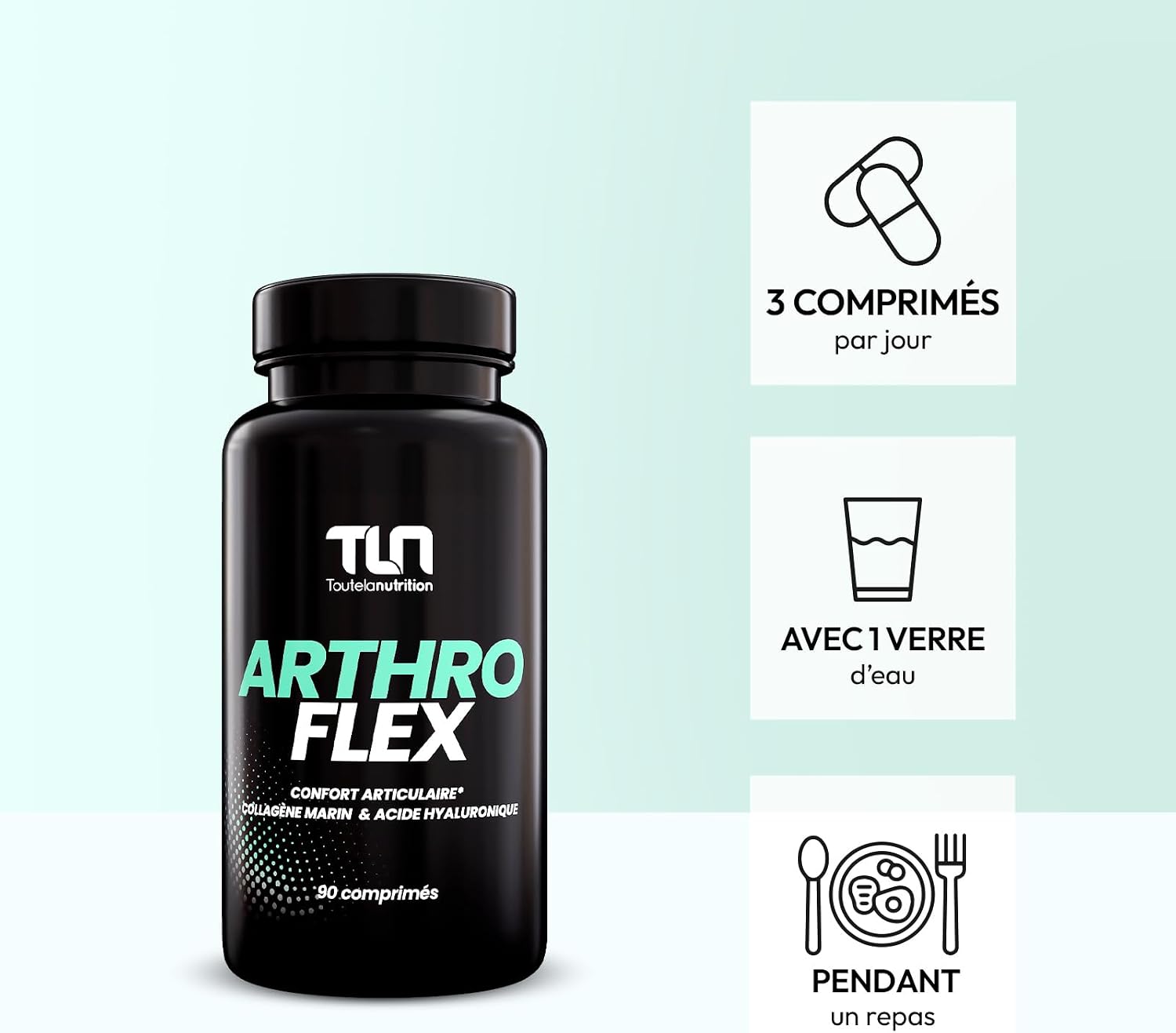 Arthro Flex | Painful Joints | Collagen, Glucosamine, Chondroitin, MSM, Hyaluronic Acid | Flexibility, Flexibility and Mobility | 90 Tablets | TLN - Image 5