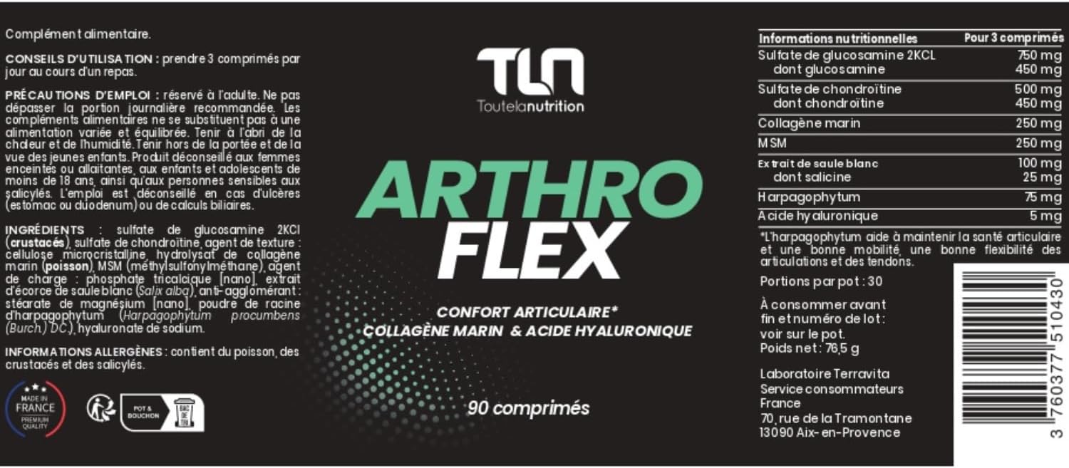 Arthro Flex | Painful Joints | Collagen, Glucosamine, Chondroitin, MSM, Hyaluronic Acid | Flexibility, Flexibility and Mobility | 90 Tablets | TLN - Image 8