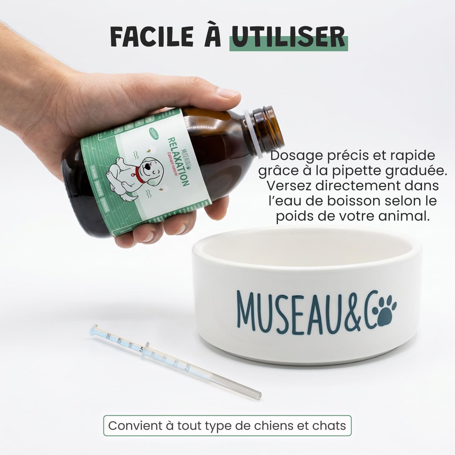 Museau & Co Anti-Stress Dog Cat Supplement - Calming Anxiety & Fireworks Supplement - Valerian Passionflower Griffonia Hops - Liquid Pipette - Formulated by Veterinarians - Made in France - Image 5