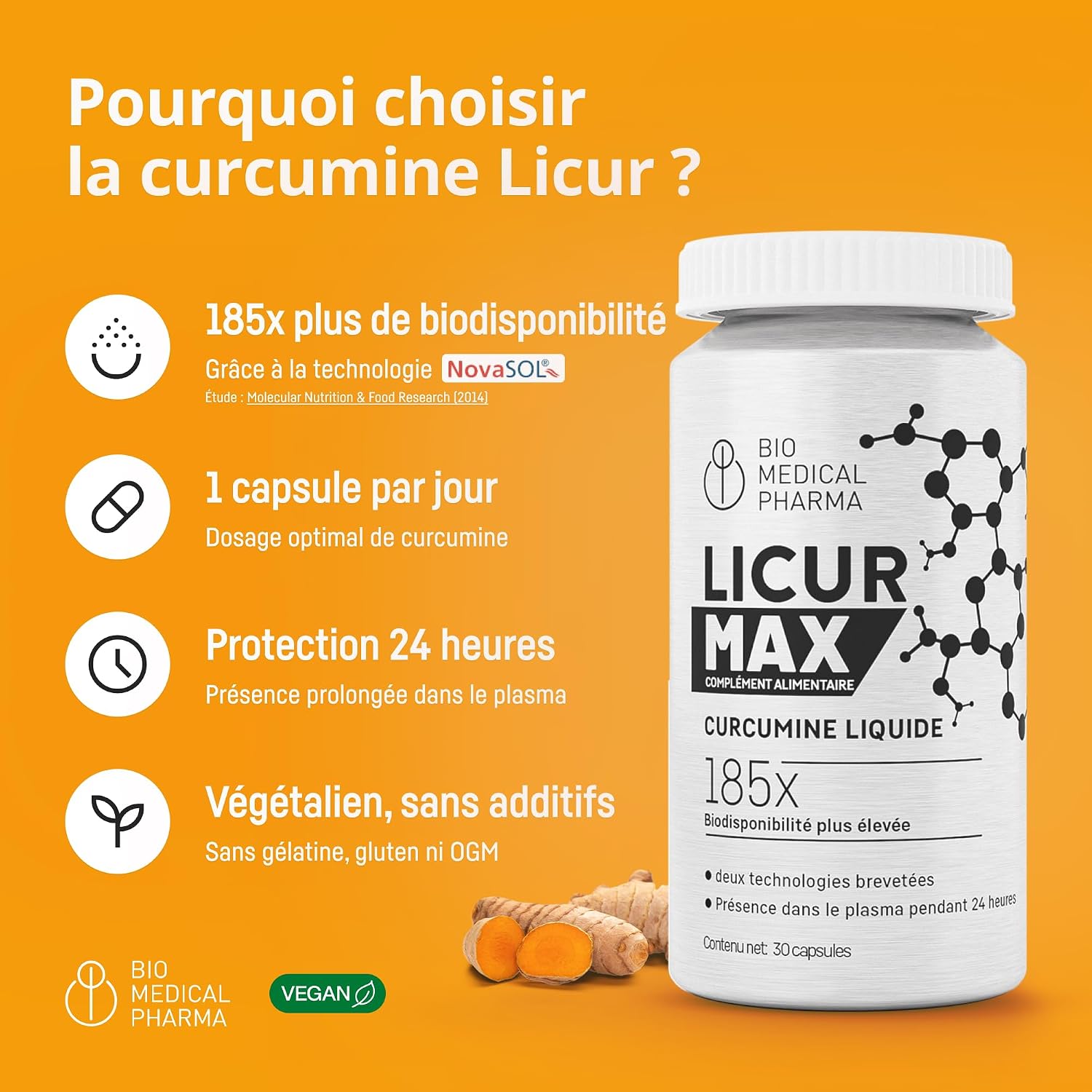 NovaSOL Micellar Curcumin Without Piperine – 30 Capsules, Liquid Form - Image 4
