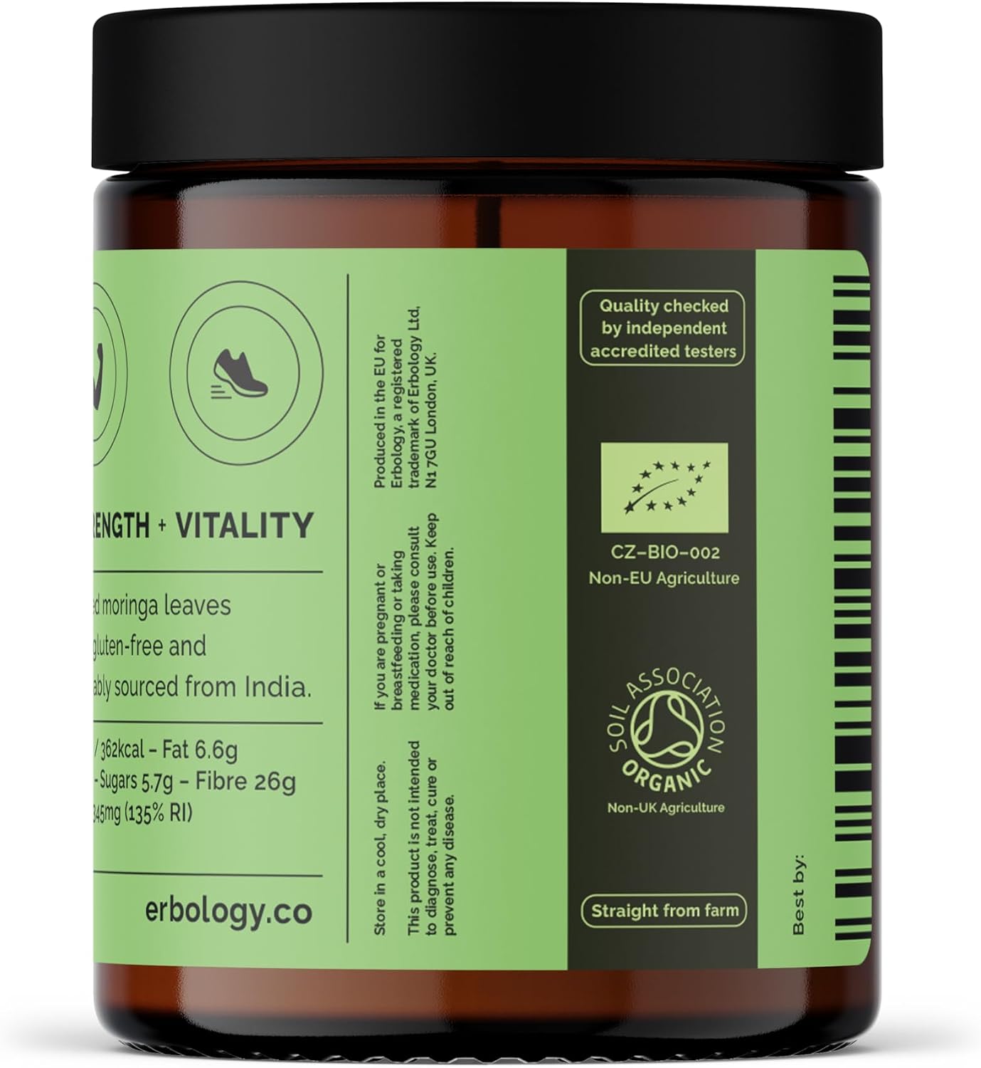 Erbology Organic Moringa Leaf Powder 90g - 45 Servings - Body Cleansing - Immunity Support - Rich in Calcium & Iron - Direct From a Farm in India - Small Batch - Image 7