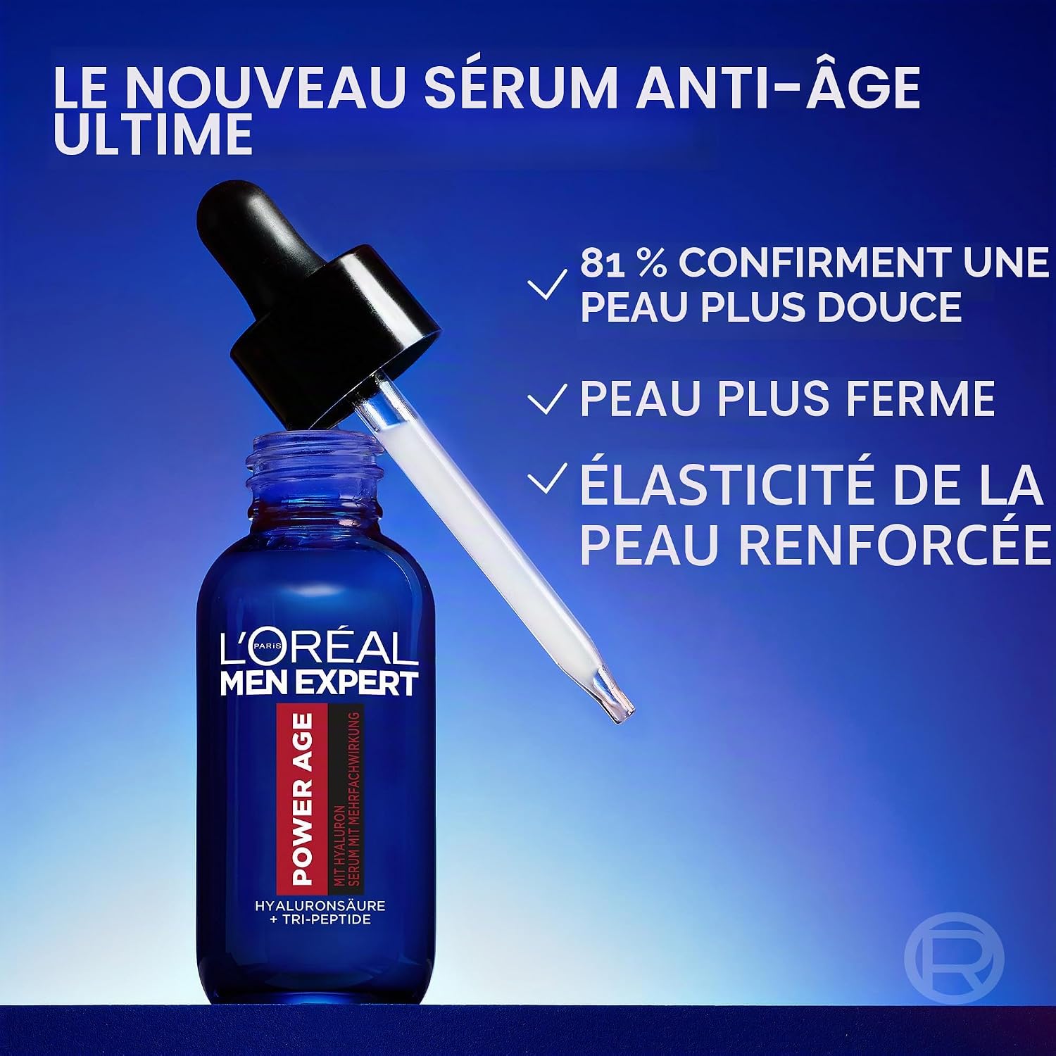 L'Oréal Men Expert Anti-Wrinkle Face Serum for Men, Anti-Aging Moisturizing Care for Tired and Matte Skin, High Dosed Hyaluronic Acid Men's Serum, Power Age 1 x 30 ml - Image 4