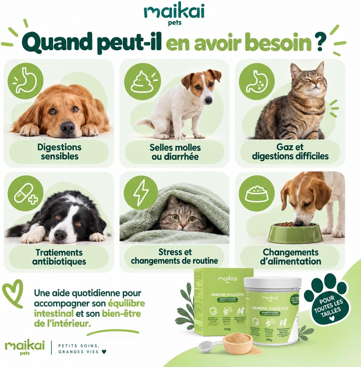 MAIKAI Dog and Cat Probiotic, Intestinal Flora and Digestion, 150 g - Image 5