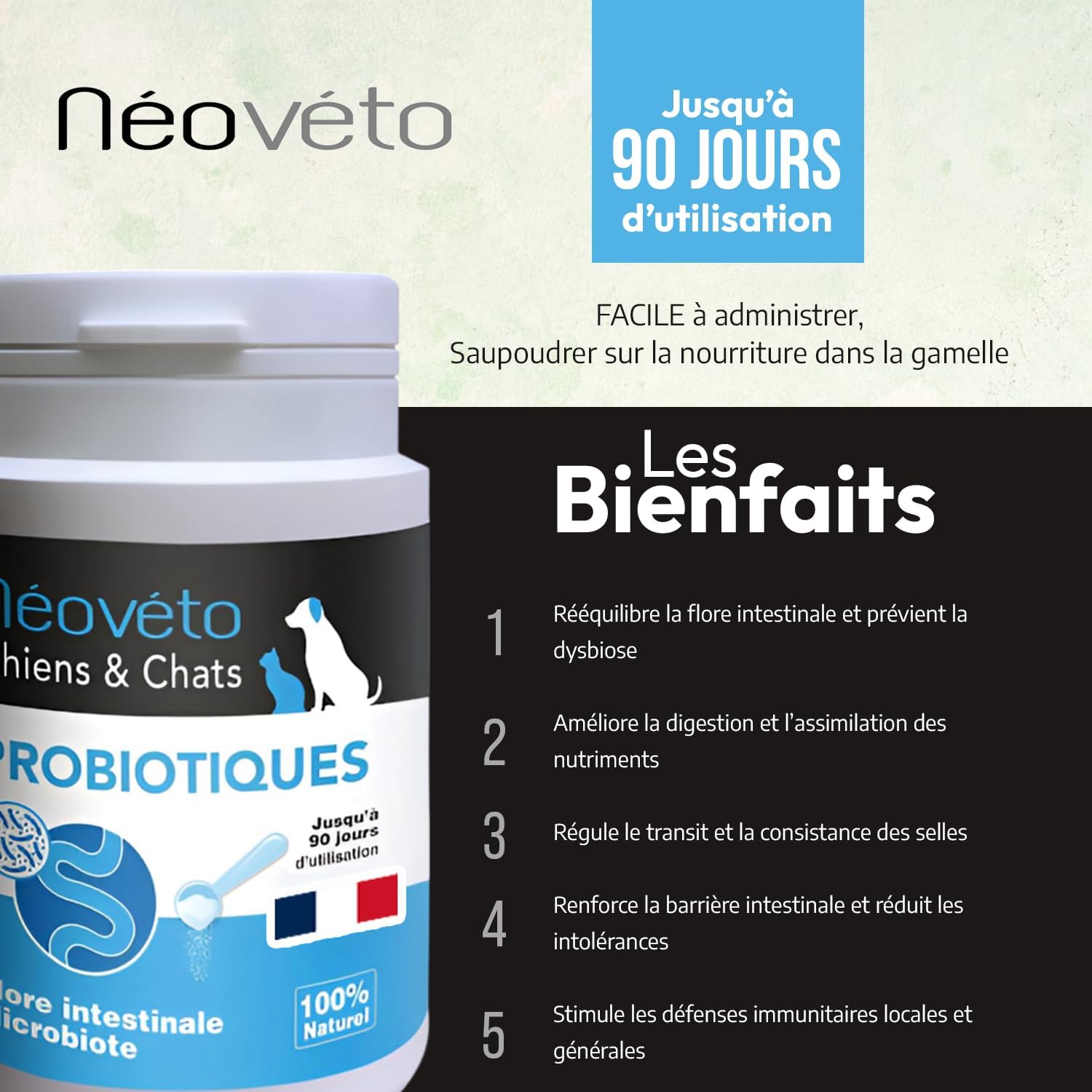 Neoveto Pro Powder and Prebiotics for Dogs and Cats 90 Spoons Approved by French Veterinary Services - Made in France - Easy to Administer - Image 3