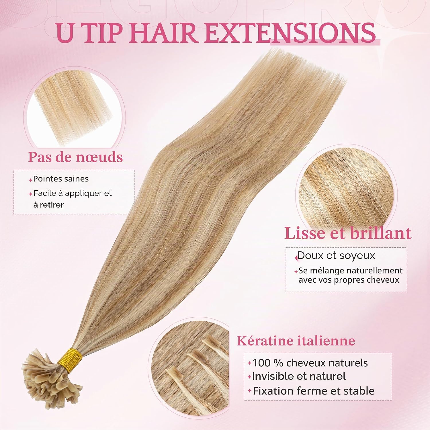 Natural Keratin Hair Extensions 1g 25 Strands #12/613 Golden Brown & Bleached Blonde 35 cm Human Hair Extensions Remy Hot (20 g) - Image 3