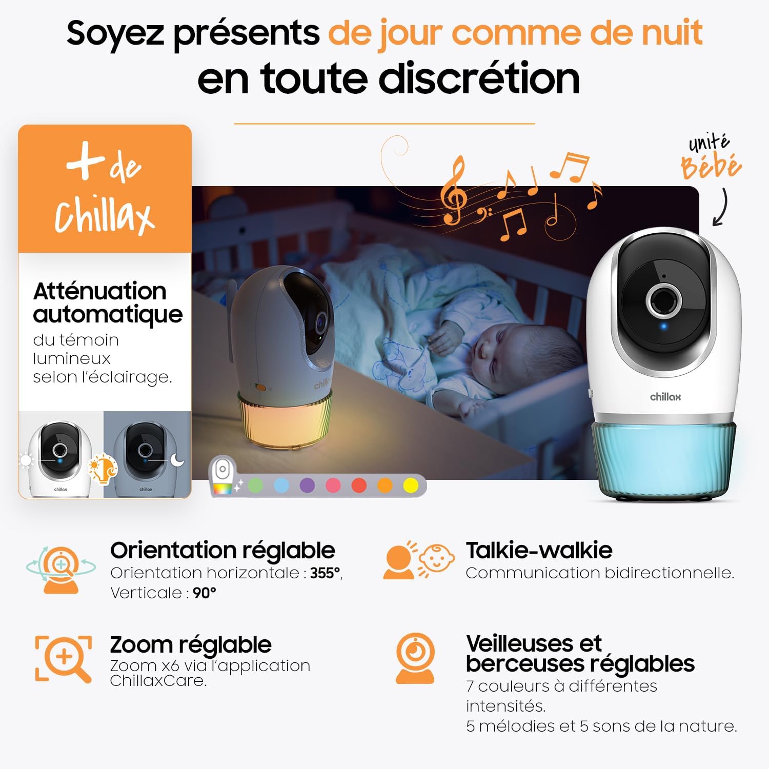CHILLAX - Baby Camera Candle - 2K QHD 360° Panoramic Remote Control - Compact Size - Night Vision - Temperature Sensor with Alert - Walkie Talkies - Night Lights & Lullabies - with App - Image 5