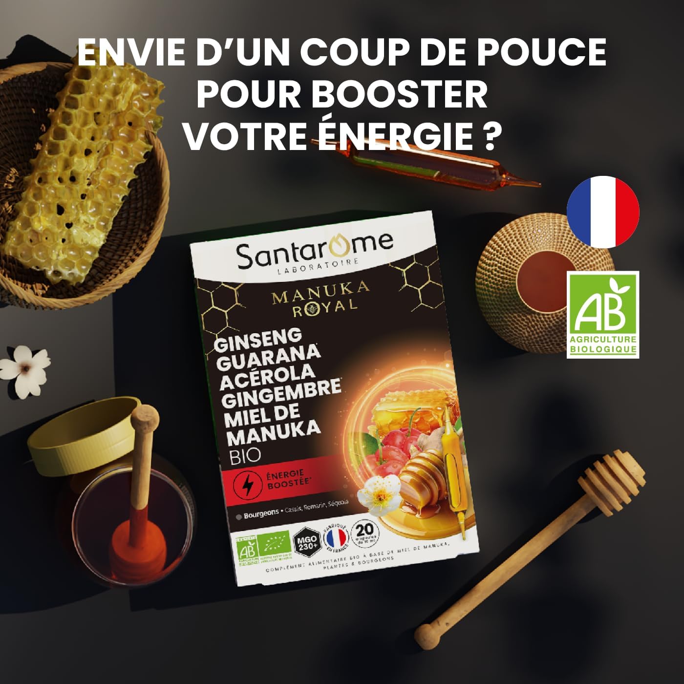 SANTAROME Ginseng Guarana Acerola Ginger & Manuka Organic - 20 Ampoules - Image 3
