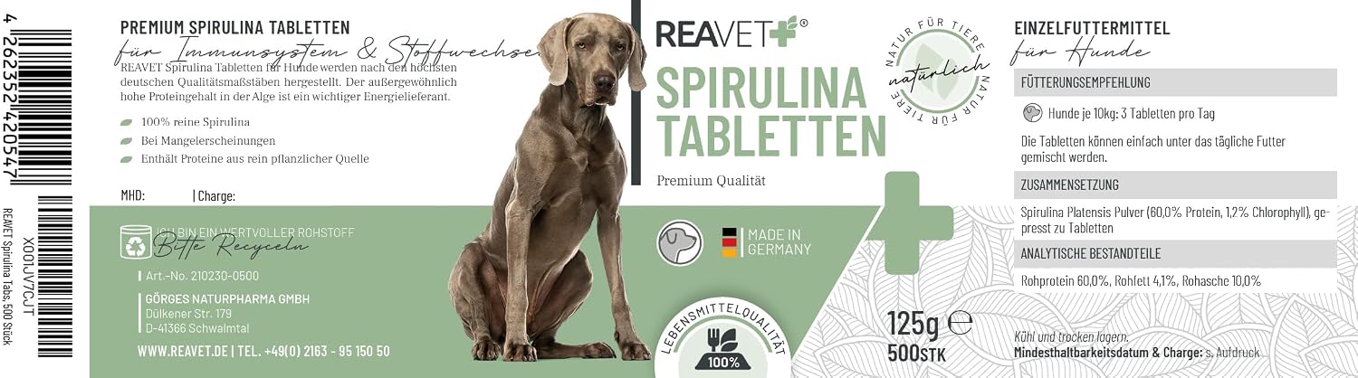 ReaVET Spirulina Tablets for Dogs 500 Pcs - Food Grade, Microalgae Supports Skin and Coat, Immune System and Metabolic Processes - Image 5