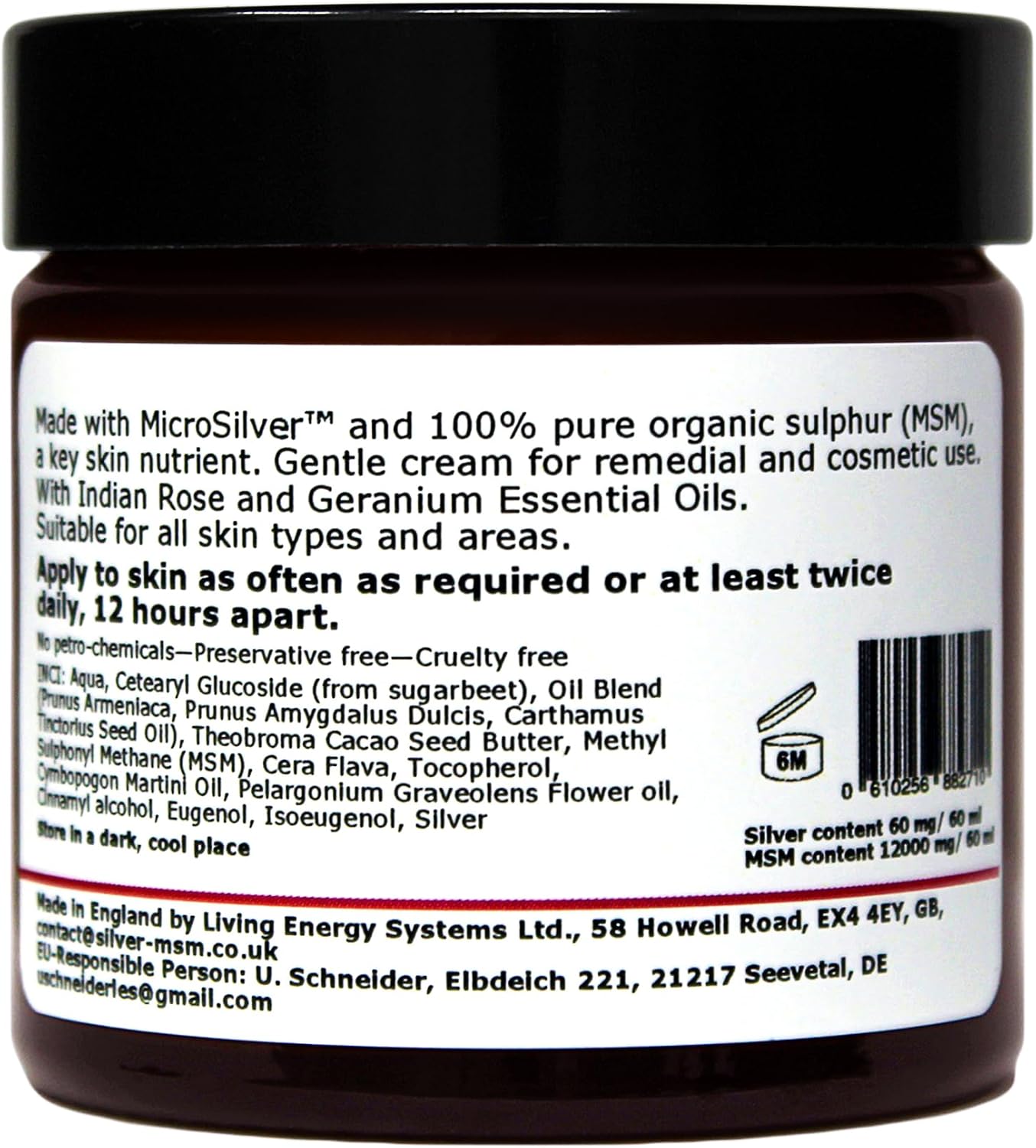 Silver-MSM Cream with Palmarosa and Geranium Essential Oils 60 ml - Image 4